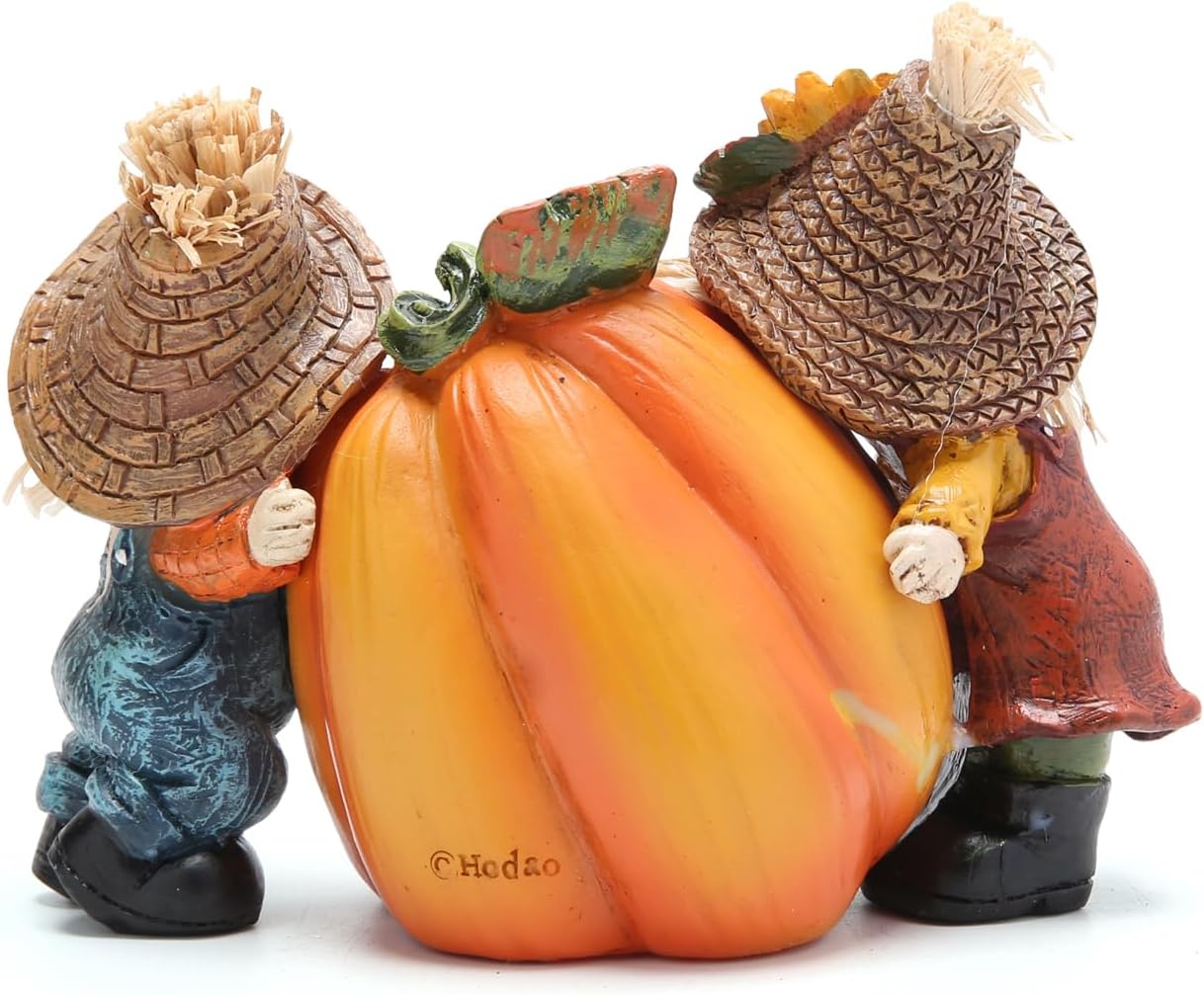 Hodao Fall Thanksgiving Resin Scarecrow Pumpkin Figurines