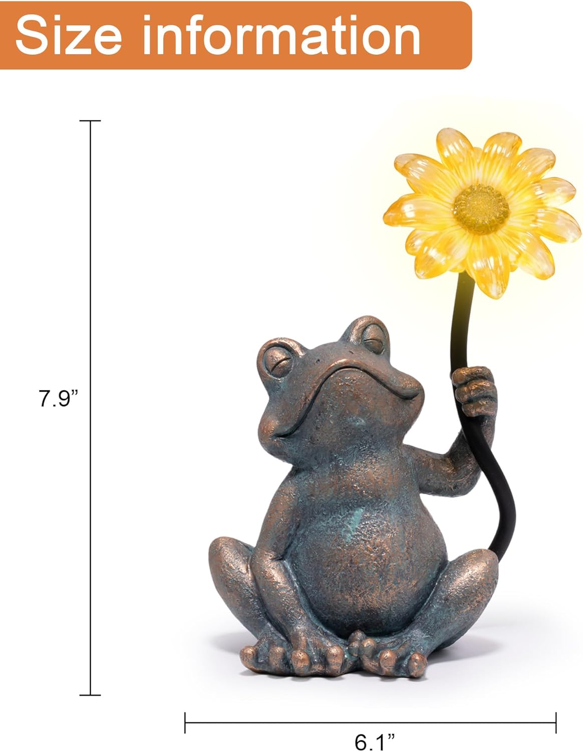 Hodao  Solar Frog Statue with Glowing Sunflower Light, Outdoor Garden Frog Figurine Decor for Yard Lawn Patio, Resin Solar Animal Sculpture with LED Light for Garden Landscape Decoration