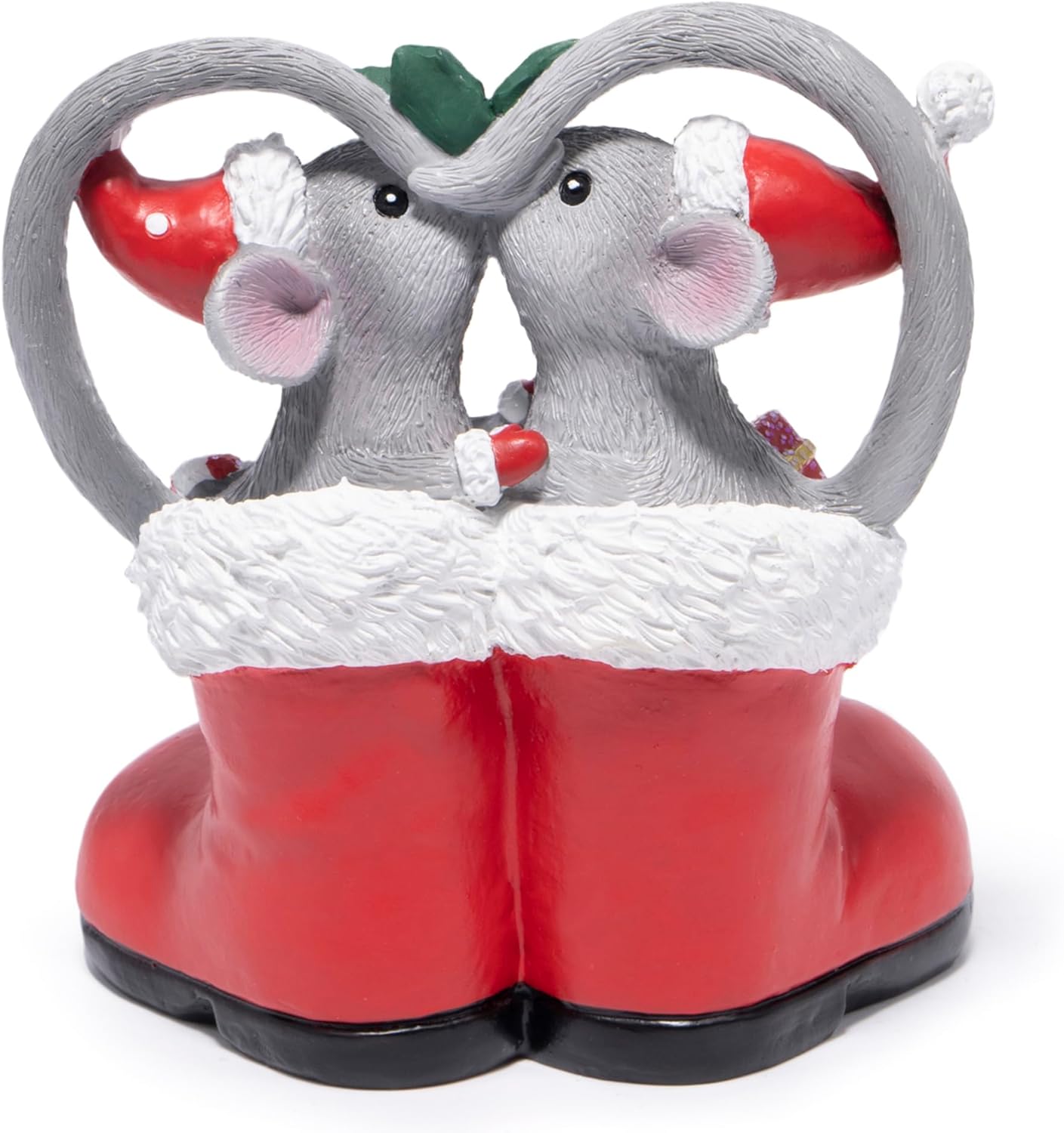 Hodao Christmas Mouse Figurines in Red Santa Shoe – Cute Holiday Couple with Gifts & Ornaments, Festive Home Table Shelf, Entryway, Mantel Decoration