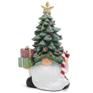 Hodao 7.5''H Christmas Tree Gnomes Handmade Christmas Resin Gnomes With LED lights