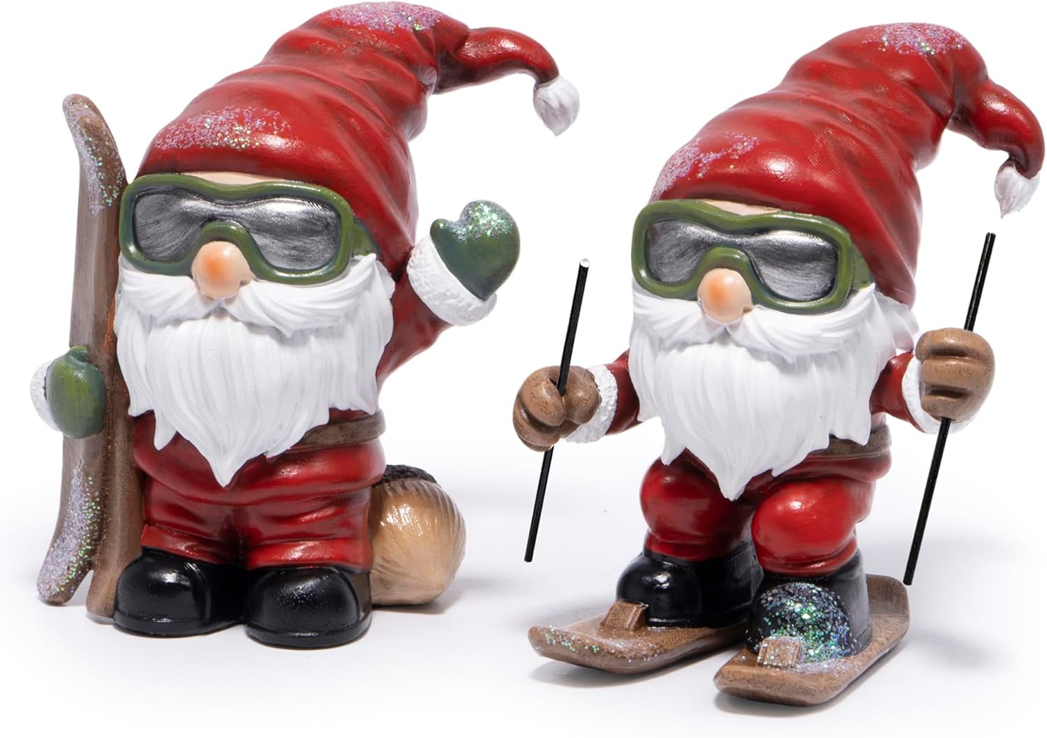 Hodao Christmas Elf Skiing Figurine Decoration – Winter Holiday Elf on Skis, Adorable Holiday Tabletop Ornament, Ski Lodge Decor, Mantel, Shelf & Table Centerpiece Christmas Decorations