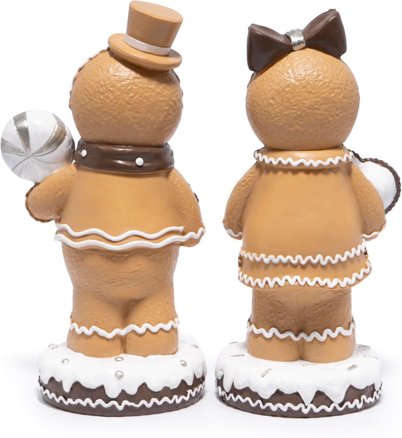 Hodao Gingerbread Couple Figurines Set of 2 – Resin Christmas Decorations for Home, Indoor Table Decor, Cute Gingerbread Man & Girl Ornaments with Heart and Candy, 7.5" Tall Mini Collectible Gift