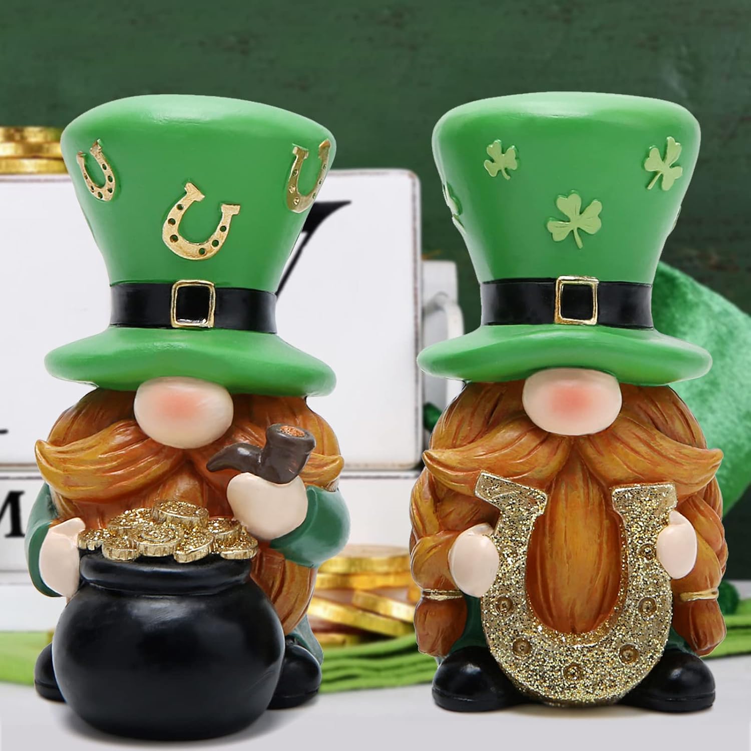 Hodao 2 PCS Spring St Patricks Day Gnomes Decorations Beard Elf Decor Home Table Ornament Decor Dwarf Figurines for St. Patricks Day Gifts Green Irish Gnome Decorations