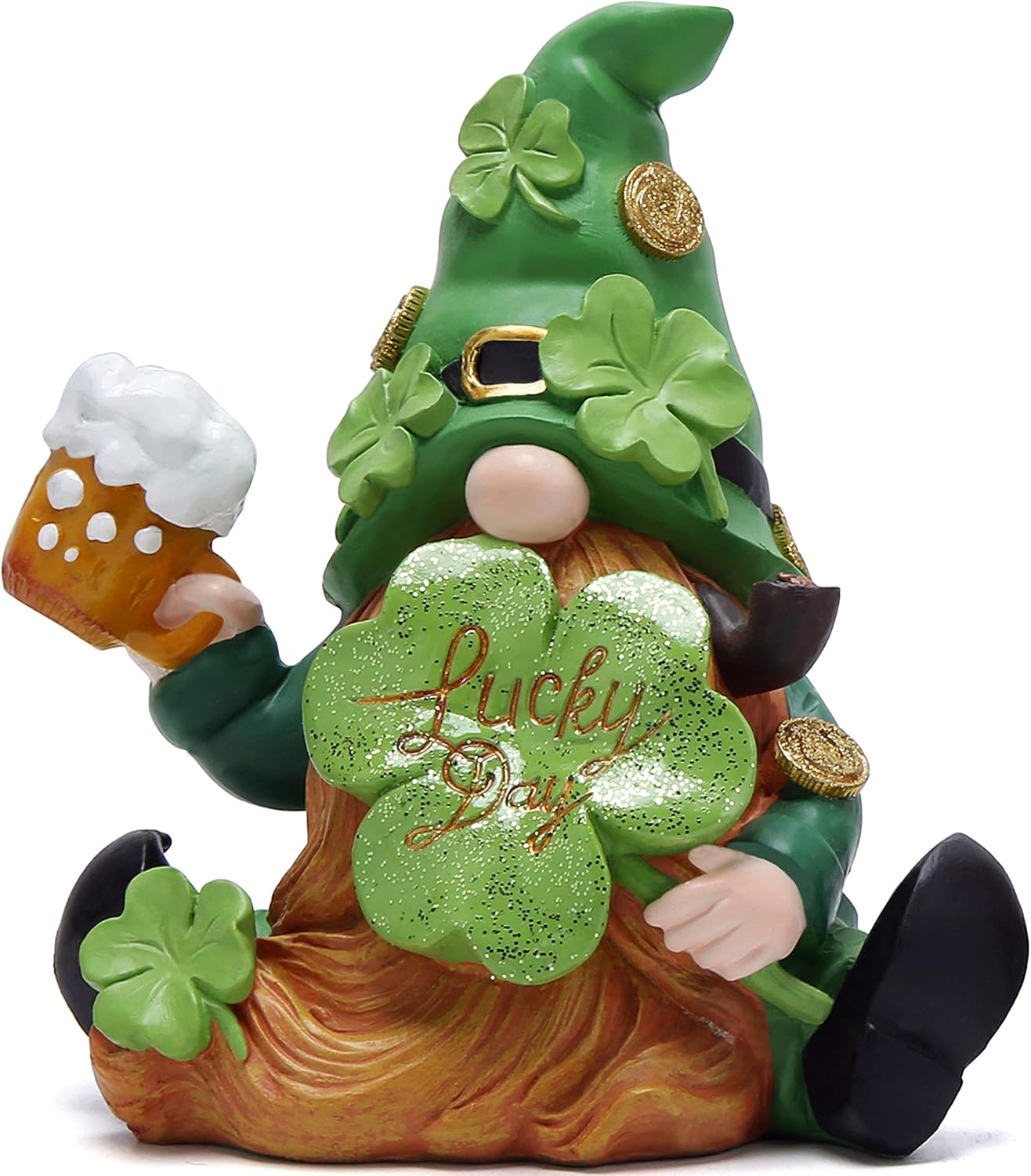 Hodao Green St Patrick's Day Handmade Gnome 6" H Resin Standing Figurine - Irish Elf Scandinavian Yule Nordic Spring Home Holiday Indoor Decorations