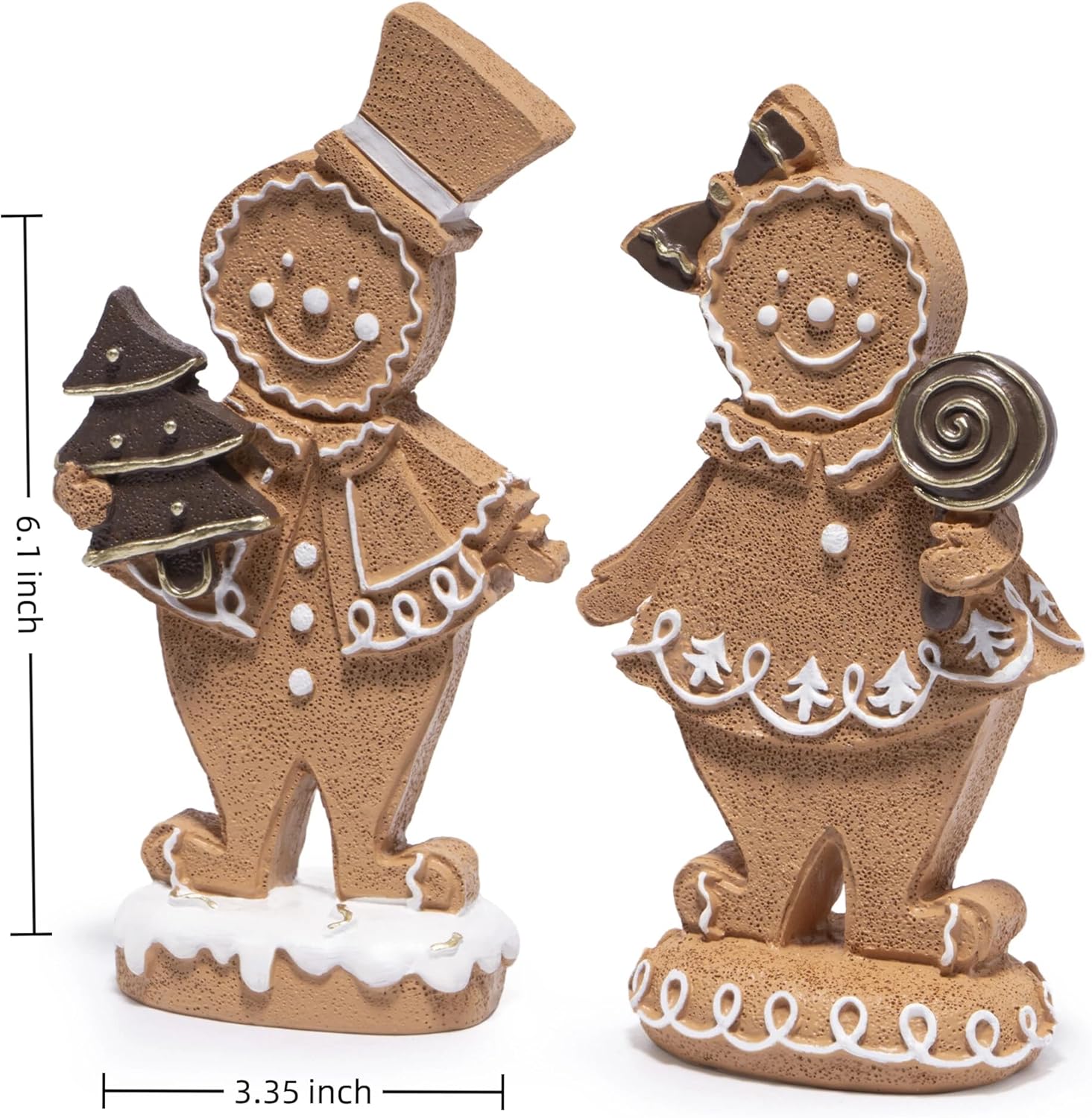 Hodao Gingerbread Couple Figurines – Christmas Resin Decorations for Indoor Home Decor, Cute Gingerbread Man and Woman Ornaments, Holiday Figurines for Living Room, Bedroom, Table, and Gift