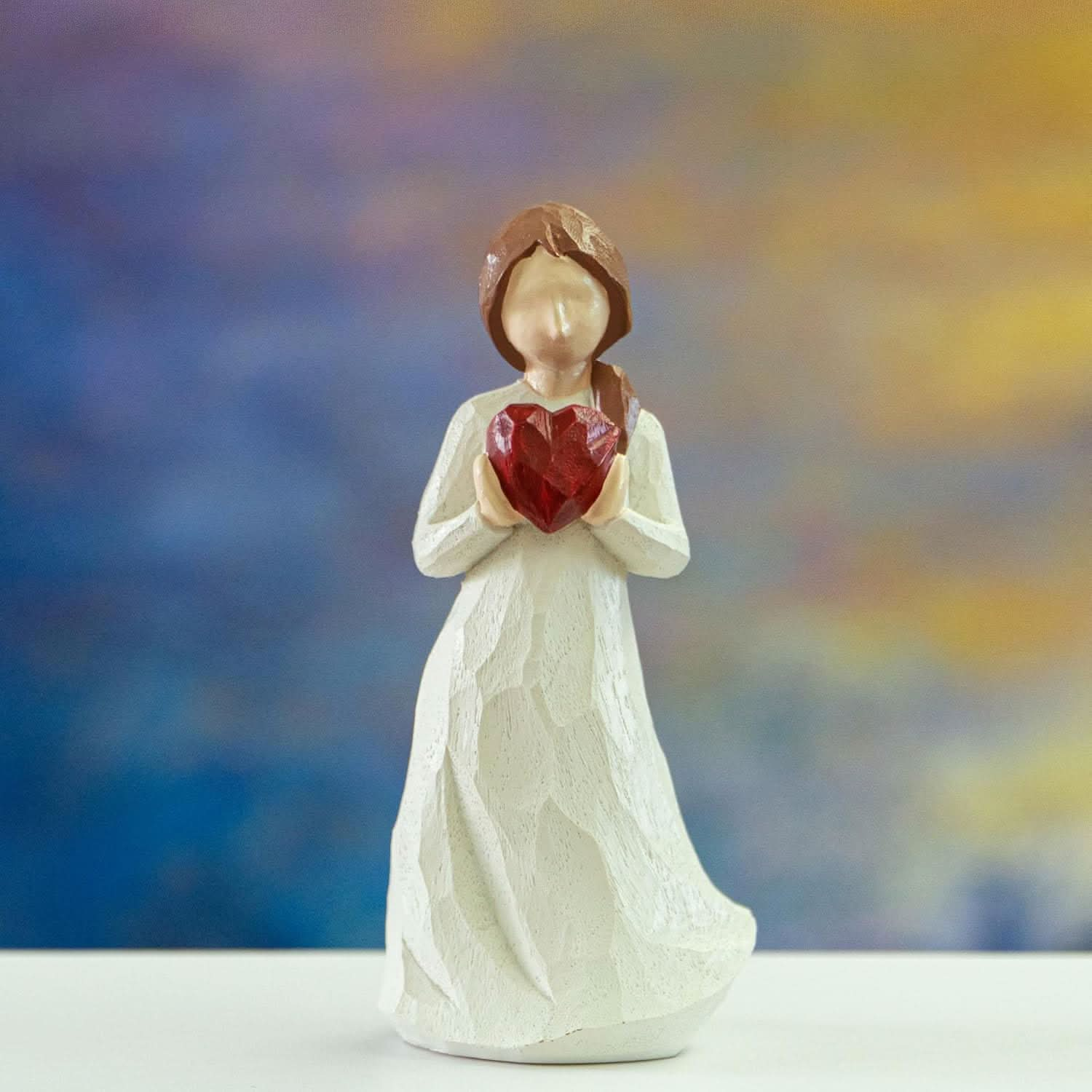 Hodao Warm Heart Figurines, hand-painted angel decor for mom and grandma, spreading hope and love. (White-Heart)