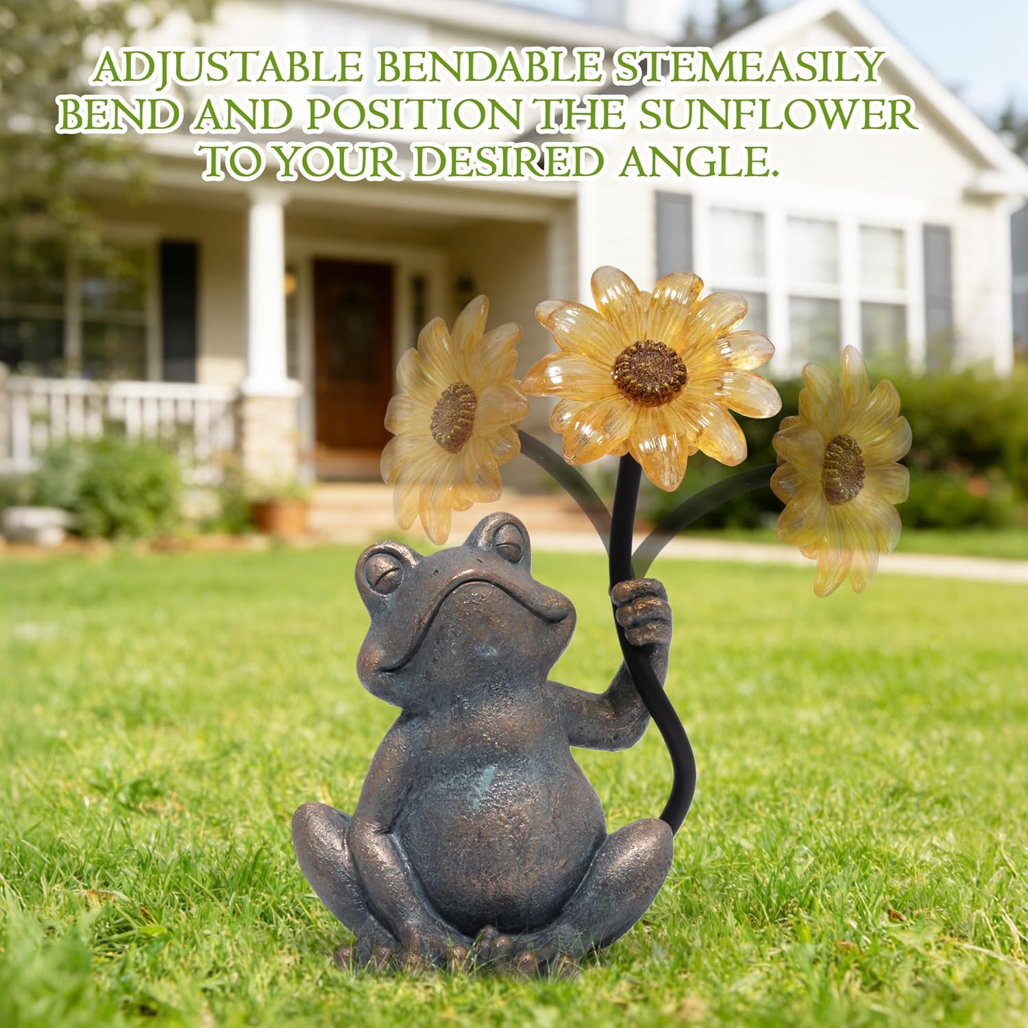 Hodao  Solar Frog Statue with Glowing Sunflower Light, Outdoor Garden Frog Figurine Decor for Yard Lawn Patio, Resin Solar Animal Sculpture with LED Light for Garden Landscape Decoration