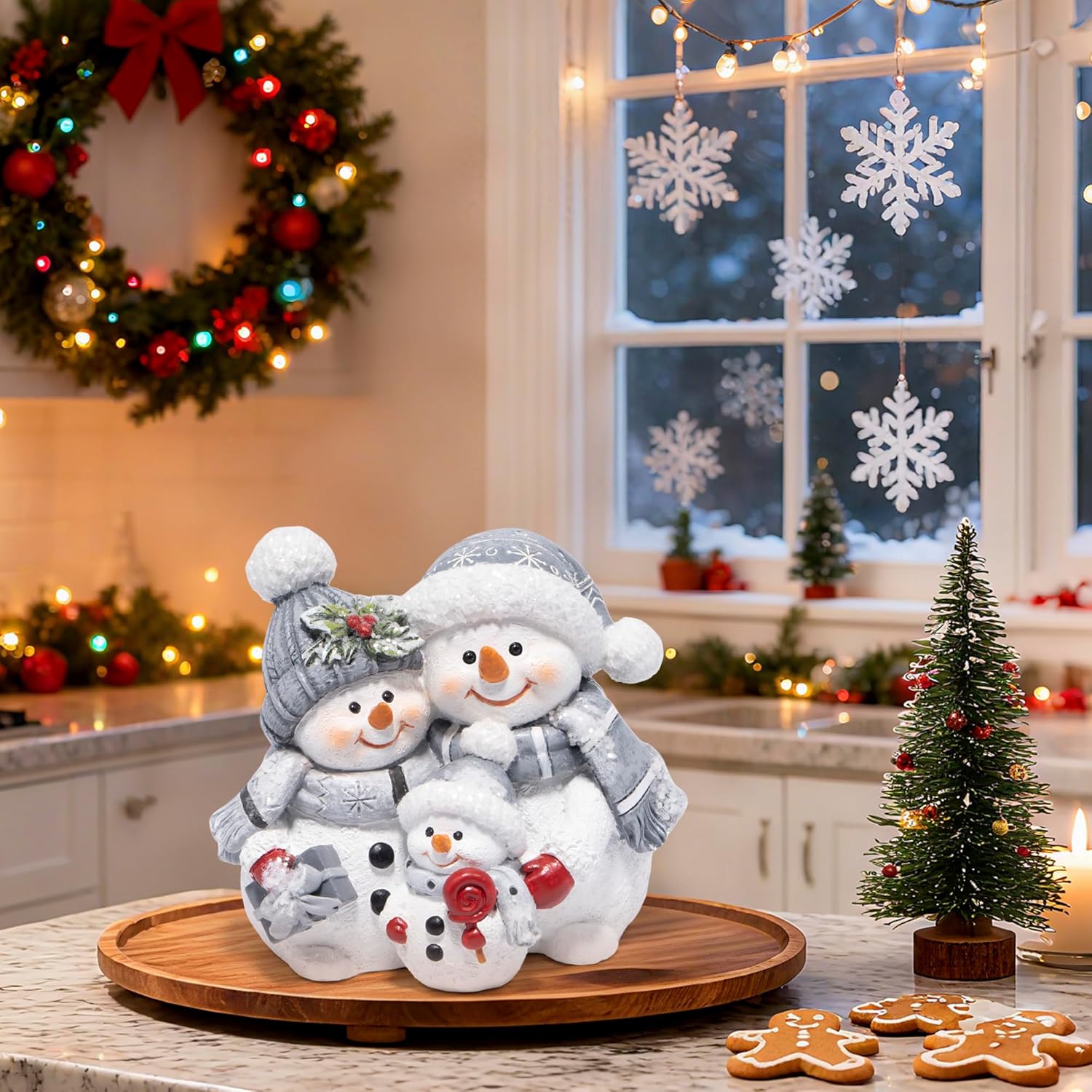 Hodao Snowman Family Figurines Christmas Decor – Hand-Painted Resin Decorations with Hats, Scarves & Glitter, Indoor Holiday Ornaments for Home, Bedroom, Mantel, Tabletop Display & Heartwarming Gift