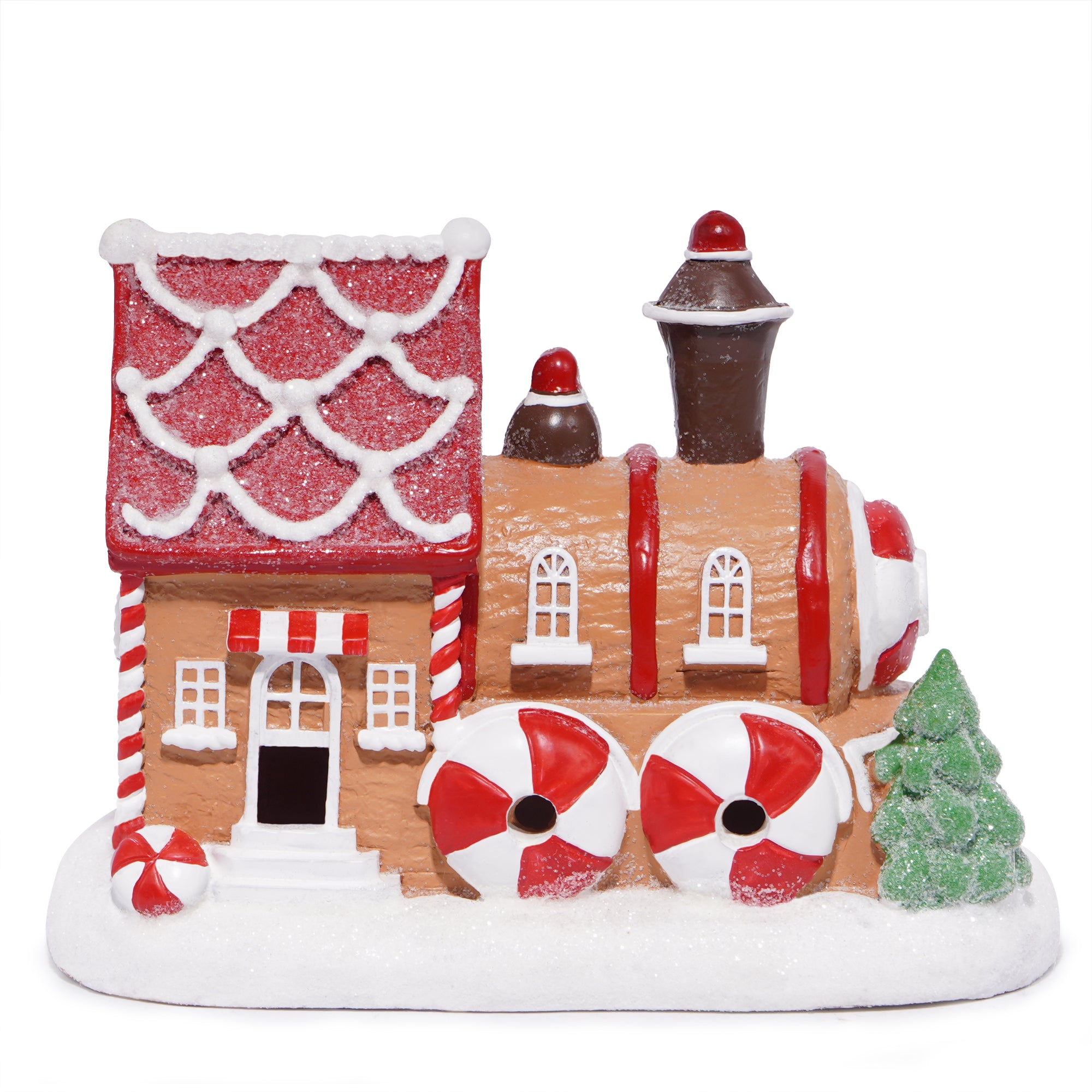 Hodao Christmas Decorations Gingerbread House Train Decor Figurine Battery Operated (2 AAA)-5.7”L Resin Christmas Village Houses for Festive Holiday Decor Indoor Xmas Party and Home Display (Train)