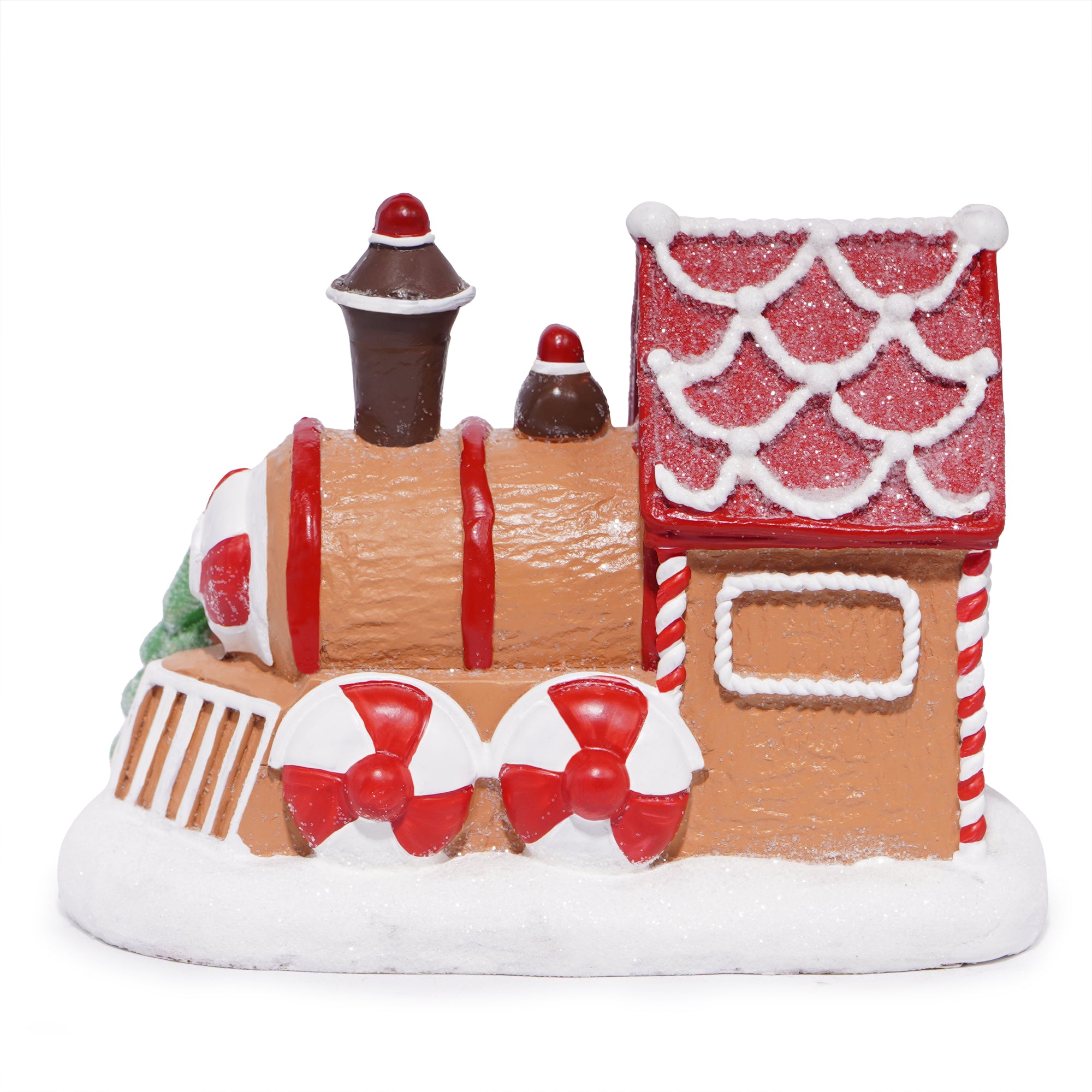 Hodao Christmas Decorations Gingerbread House Train Decor Figurine Battery Operated (2 AAA)-5.7”L Resin Christmas Village Houses for Festive Holiday Decor Indoor Xmas Party and Home Display (Train)