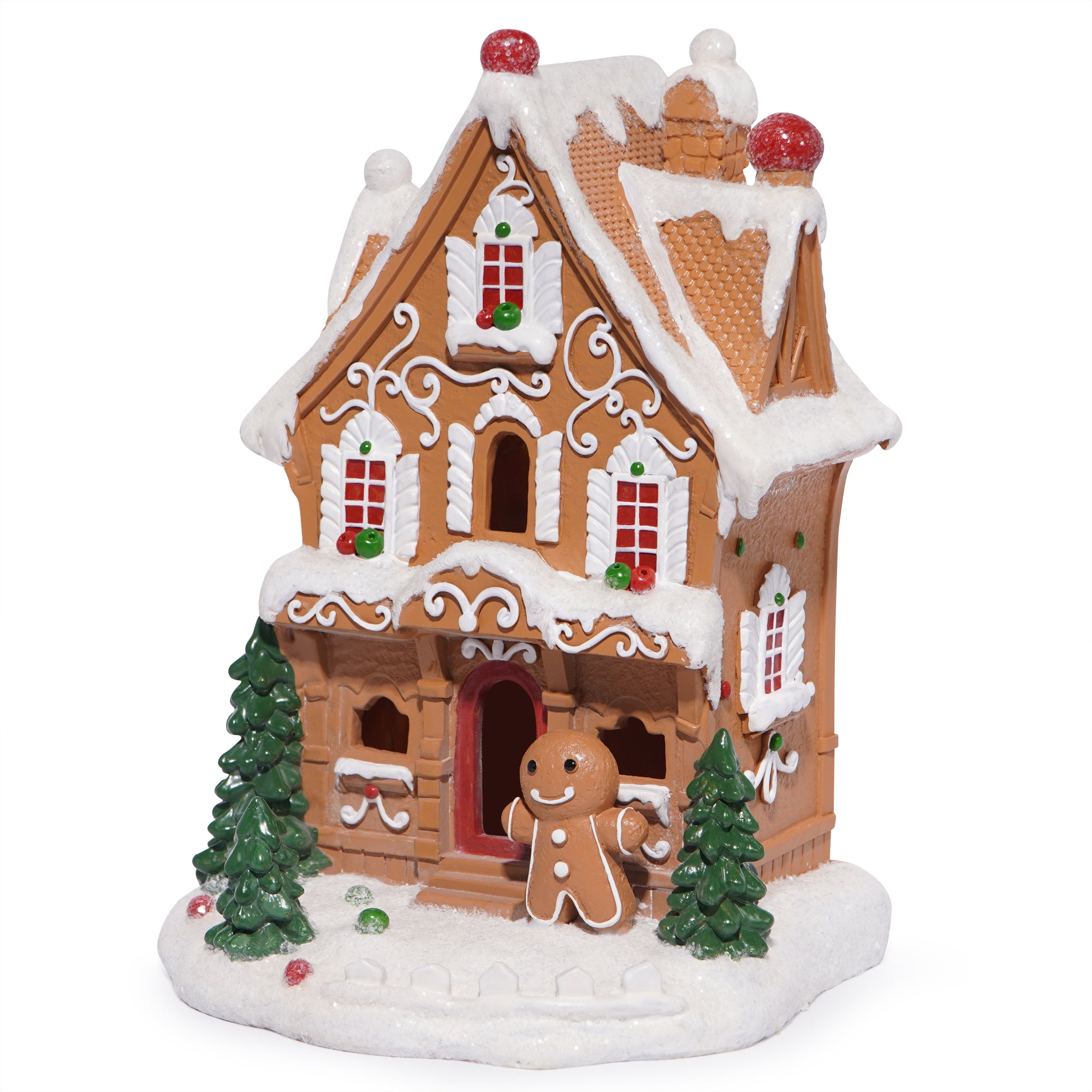 Hodao Christmas Decorations Gingerbread House Decor Figurine, Battery-Powered (2 AAA), 8" H Resin Christmas Village Houses-Festive Indoor Home Christmas Party Display (Christmas Village Houses 8")