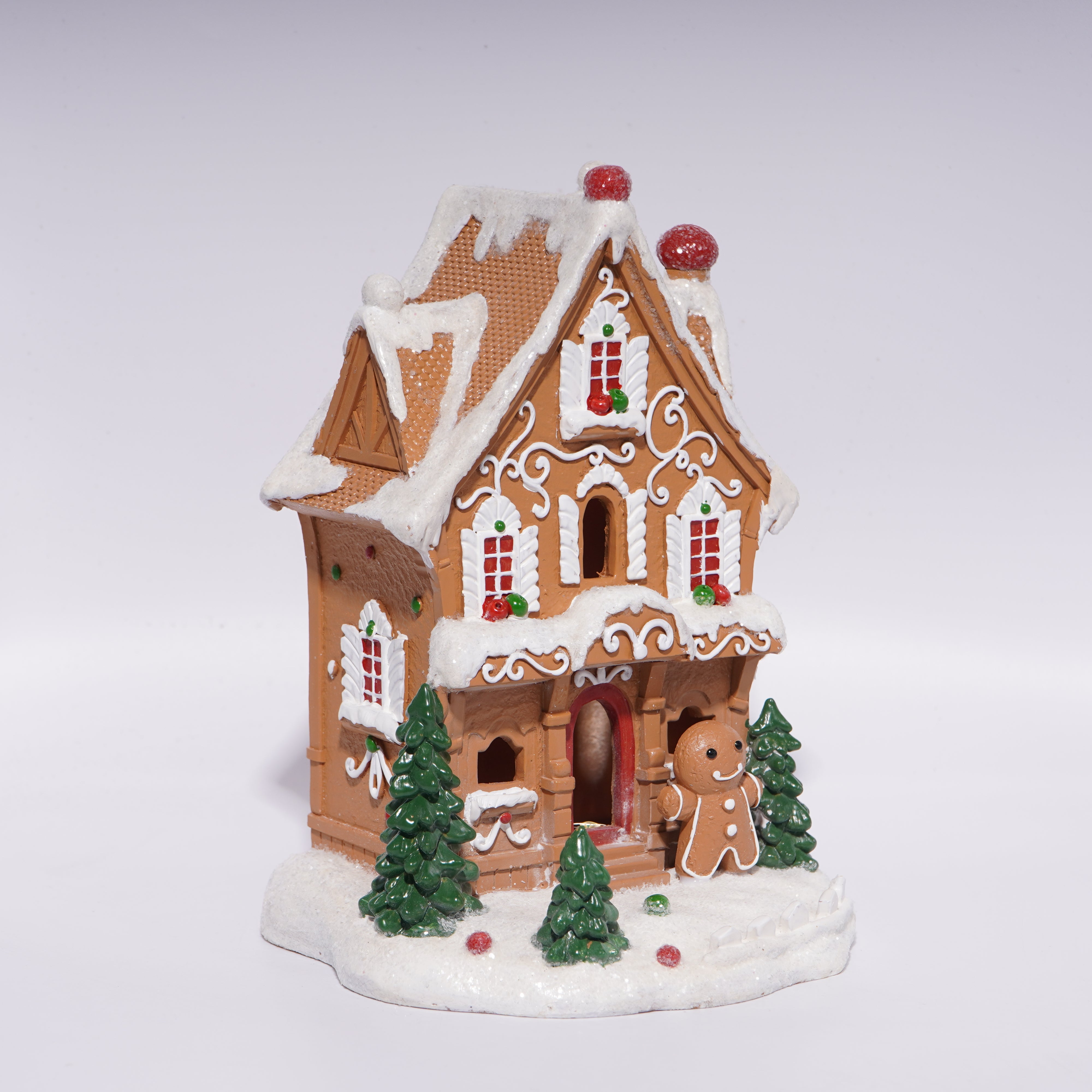 Hodao Christmas Decorations Gingerbread House Decor Figurine, Battery-Powered (2 AAA), 8" H Resin Christmas Village Houses-Festive Indoor Home Christmas Party Display (Christmas Village Houses 8")