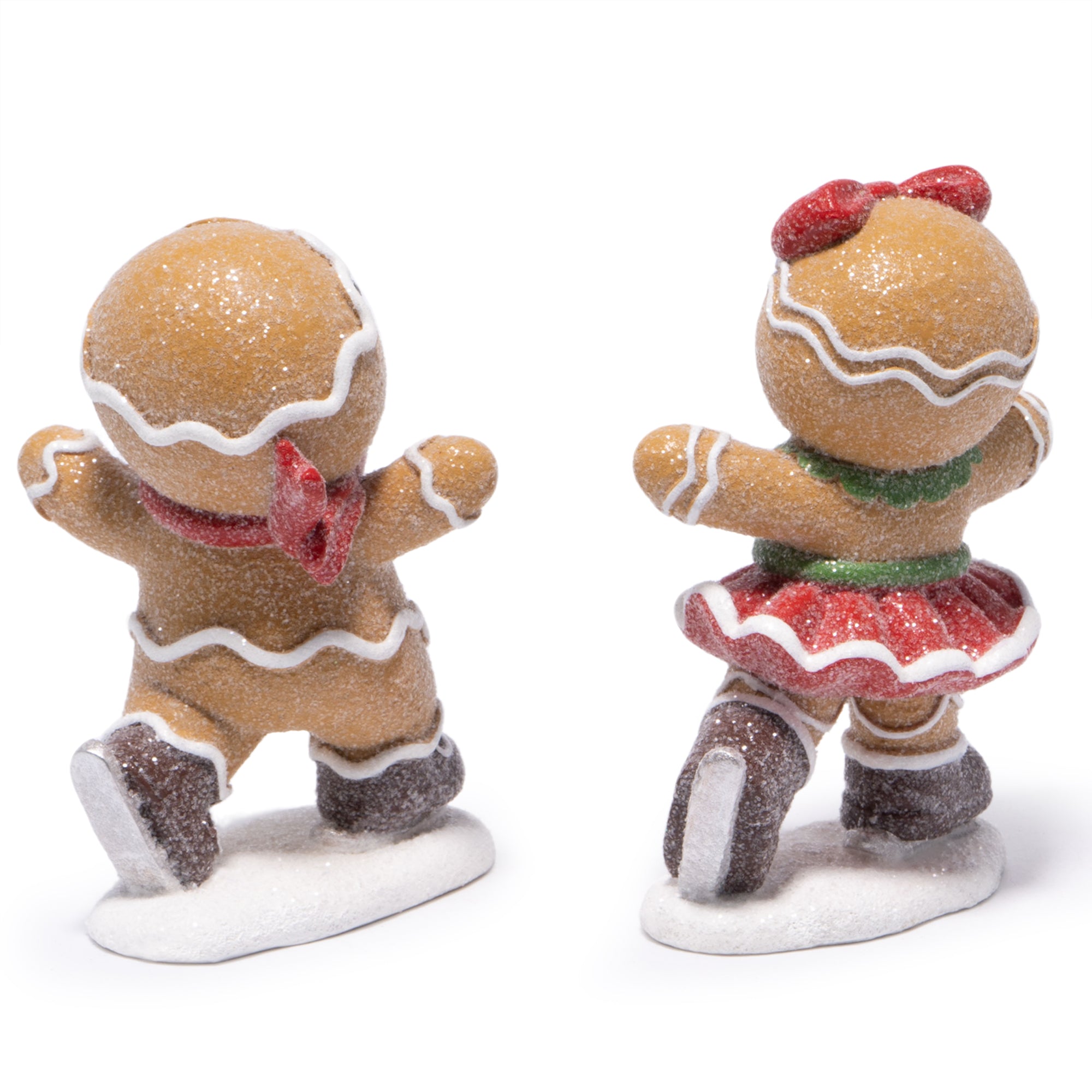 Hodao Gingerbread Couple Figurines – Hand-Painted Resin Christmas Ornaments, Glittered Skating Boy & Girl, Indoor Holiday Decor for Home, Bedroom, Shelf, Tabletop, Collectible Winter Cheer Gift