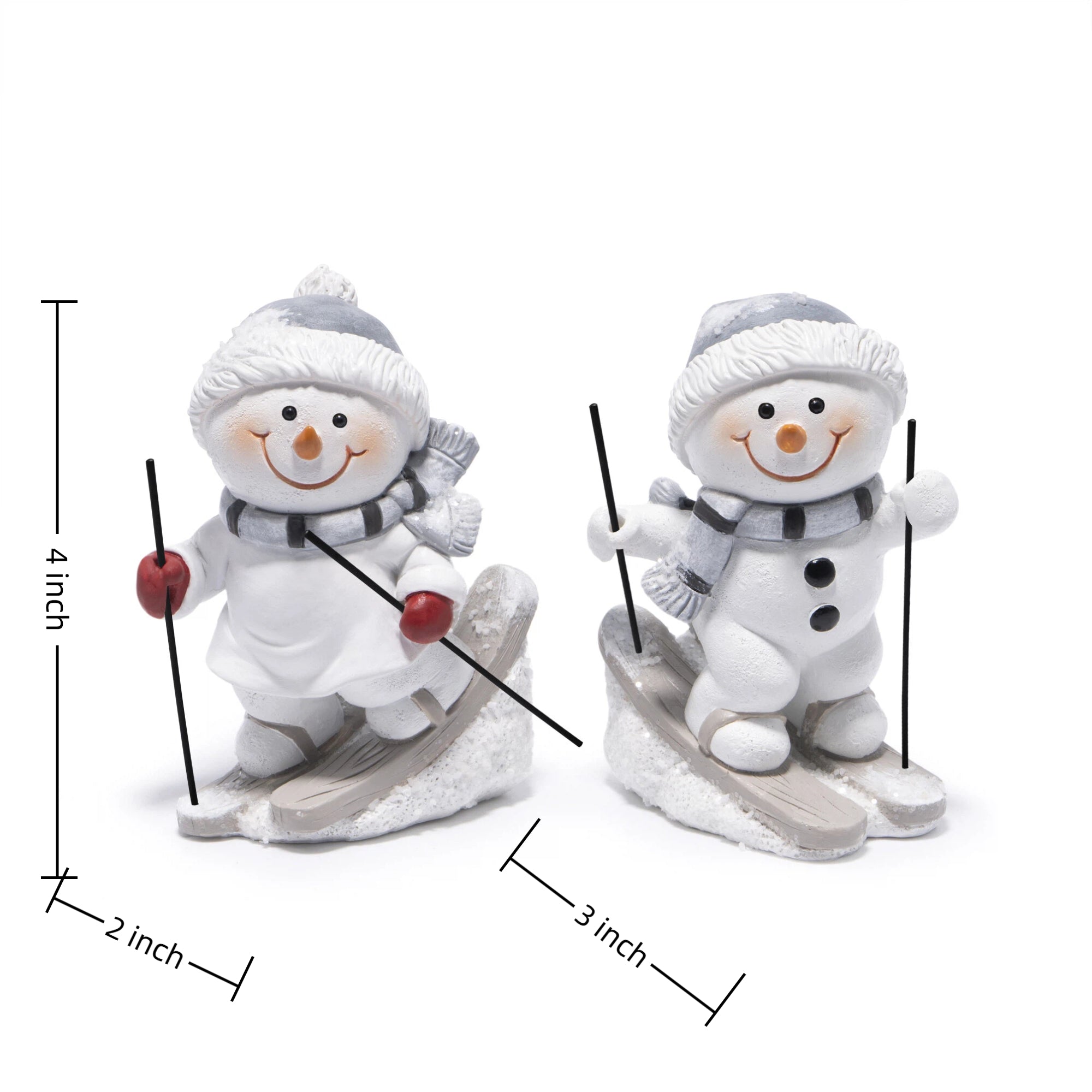 Hodao Christmas Snowman Skiing Figurines in Gray, Resin Winter Decorations for Holiday Home, Neutral Tabletop Ornaments, Festive Mantel and Tiered Tray Accents, for Family and Friends