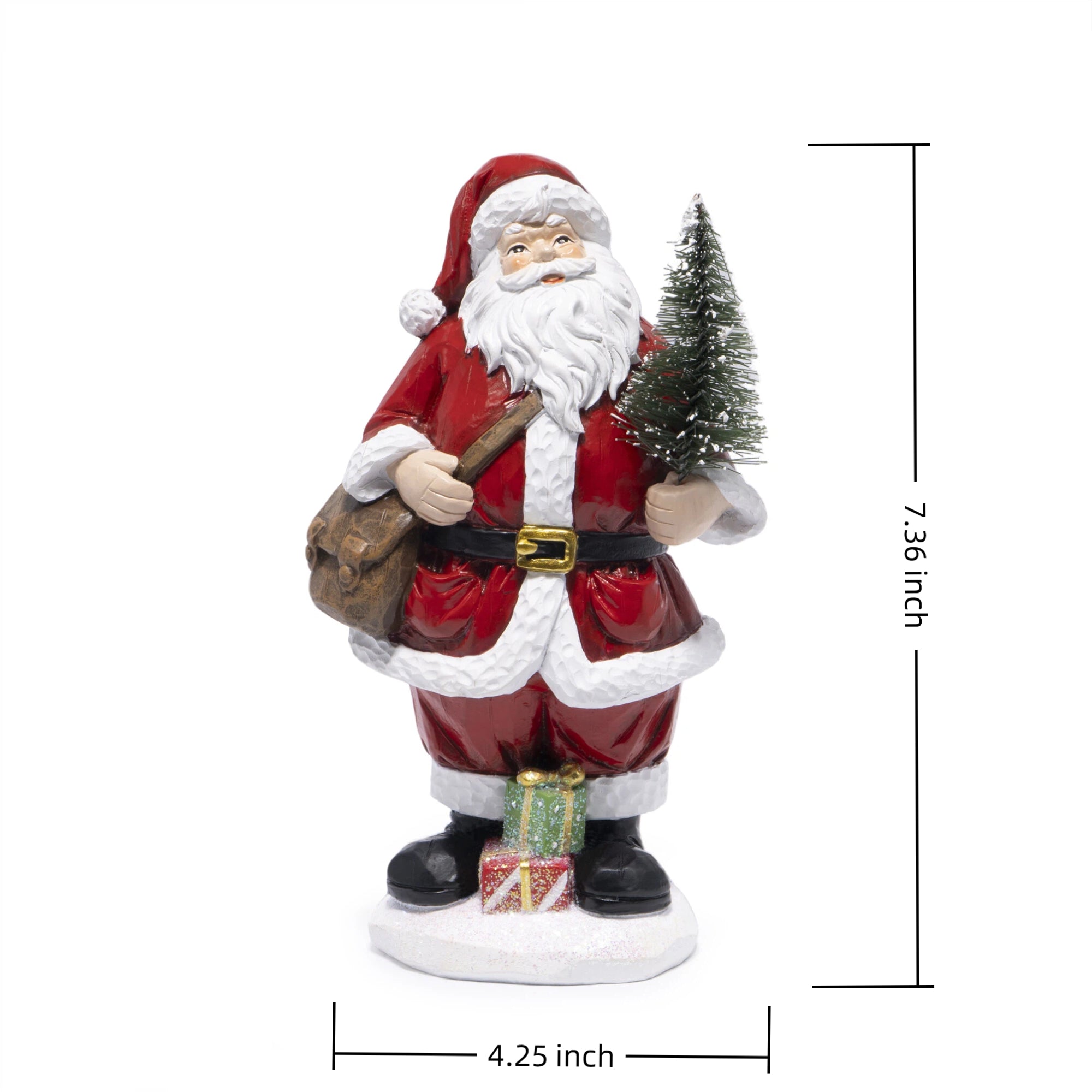 Hodao Christmas Santa Figurine Holding Tree, Hand-Painted Resin Santa Claus Statue with Gifts, Festive Holiday Decoration for Tabletop, Mantel, Shelf, Home Décor Accent