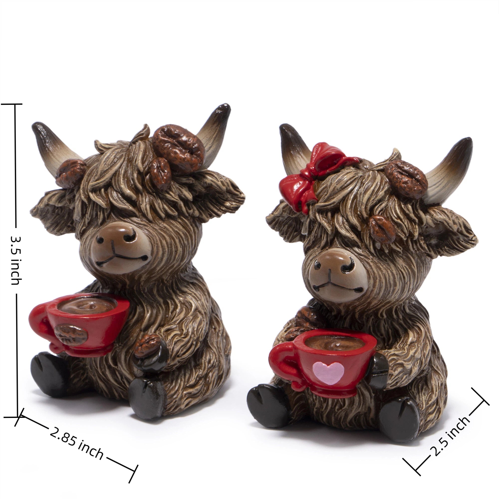 Hodao Christmas Highland Cow Coffee Resin Figurines, Autumn Farmhouse Decor for Tiered Tray, Tabletop, Mantel, Gift for Fall Thanksgiving Home Decoration