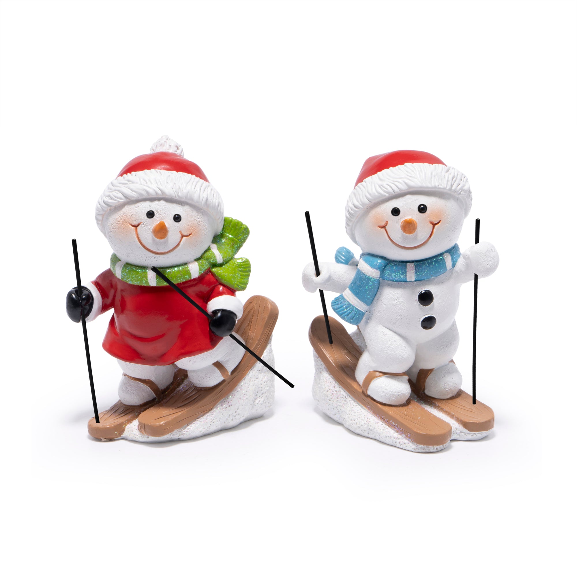 Hodao Christmas Snowman Skiing Figurines in Gray, Resin Winter Decorations for Holiday Home, Neutral Tabletop Ornaments, Festive Mantel and Tiered Tray Accents, for Family and Friends