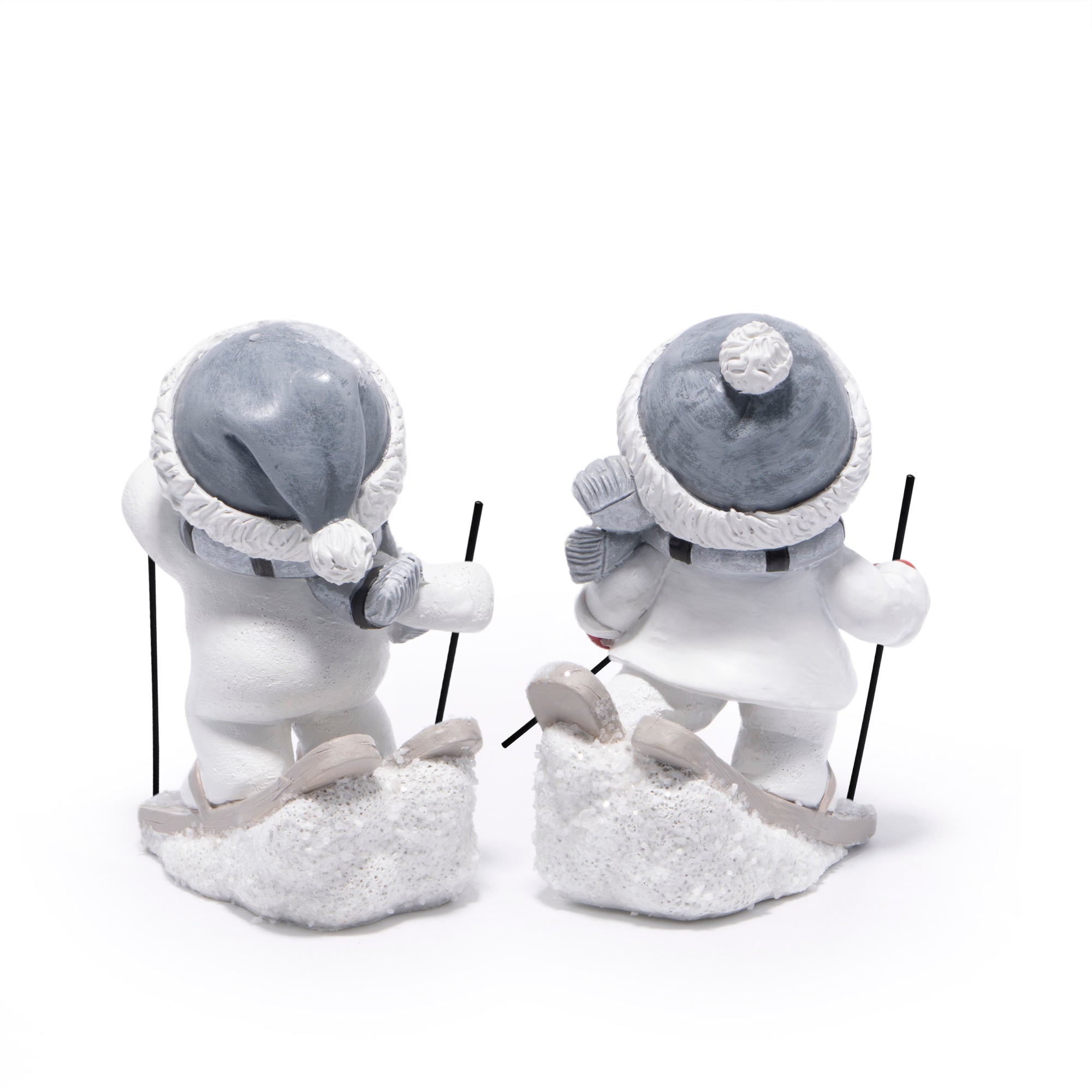 Hodao Christmas Snowman Skiing Figurines in Gray, Resin Winter Decorations for Holiday Home, Neutral Tabletop Ornaments, Festive Mantel and Tiered Tray Accents, for Family and Friends