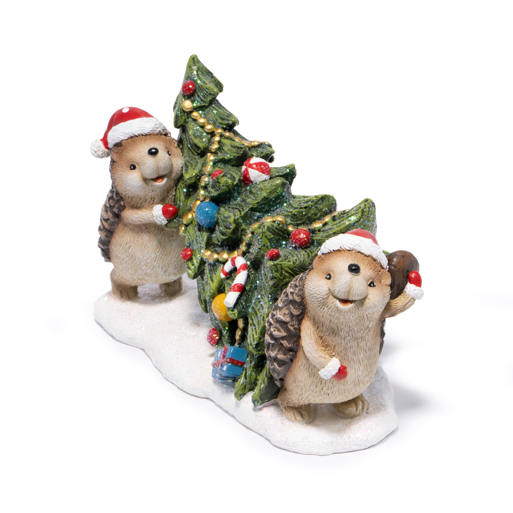 Hodao Christmas Hedgehog Figurines Decorations – Resin Hedgehog Carrying Christmas Tree Ornaments with Santa Hats, Hand-Painted Winter Decor for Indoor Home, Bedroom, Shelf, Tabletop, and Gift Display