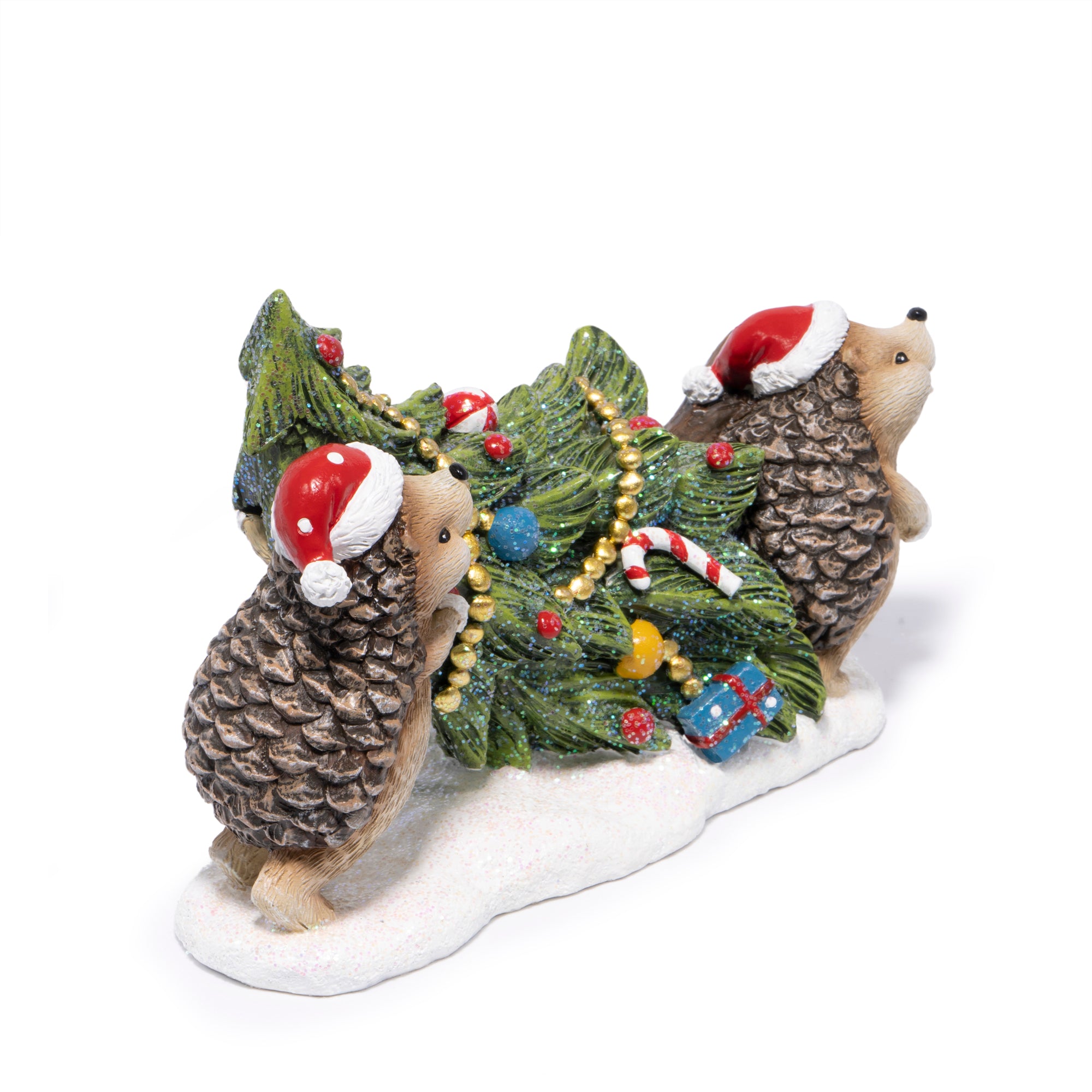 Hodao Christmas Hedgehog Figurines Decorations – Resin Hedgehog Carrying Christmas Tree Ornaments with Santa Hats, Hand-Painted Winter Decor for Indoor Home, Bedroom, Shelf, Tabletop, and Gift Display