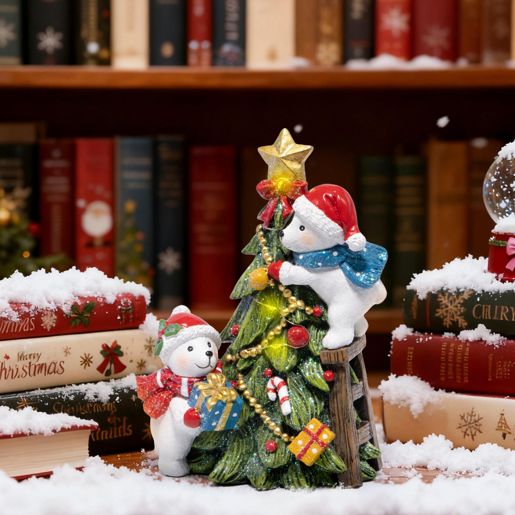 Hodao Christmas Decorations, Resin Polar Bear & Christmas Tree Figurines, Indoor Holiday Decor for Home, Bedroom, Cute Xmas Ornaments & Gift