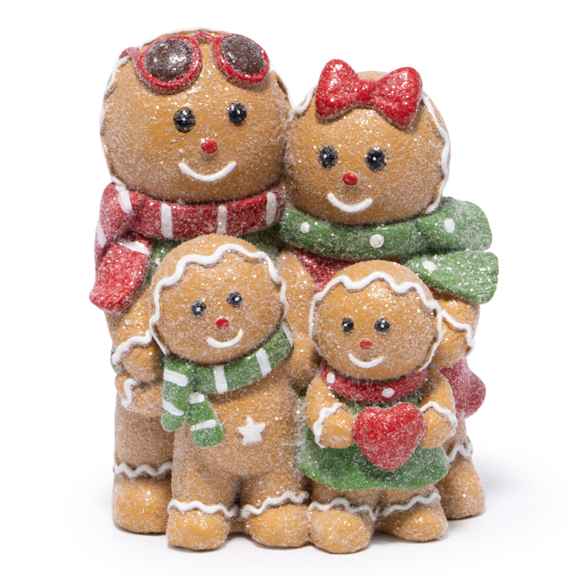 Hodao Christmas Gingerbread Family Figurines – Hand-Painted Resin Holiday Decorations with Red & Green Scarves, Festive Indoor Ornaments for Home, Bedroom & Tabletop, Heartwarming Décor