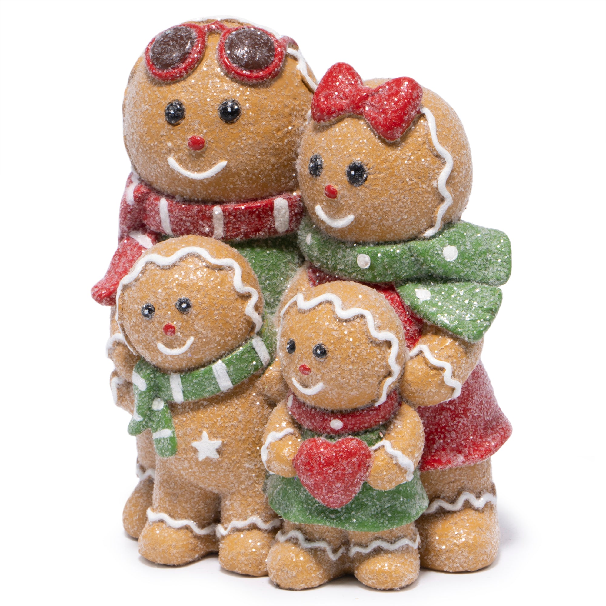 Hodao Christmas Gingerbread Family Figurines – Hand-Painted Resin Holiday Decorations with Red & Green Scarves, Festive Indoor Ornaments for Home, Bedroom & Tabletop, Heartwarming Décor