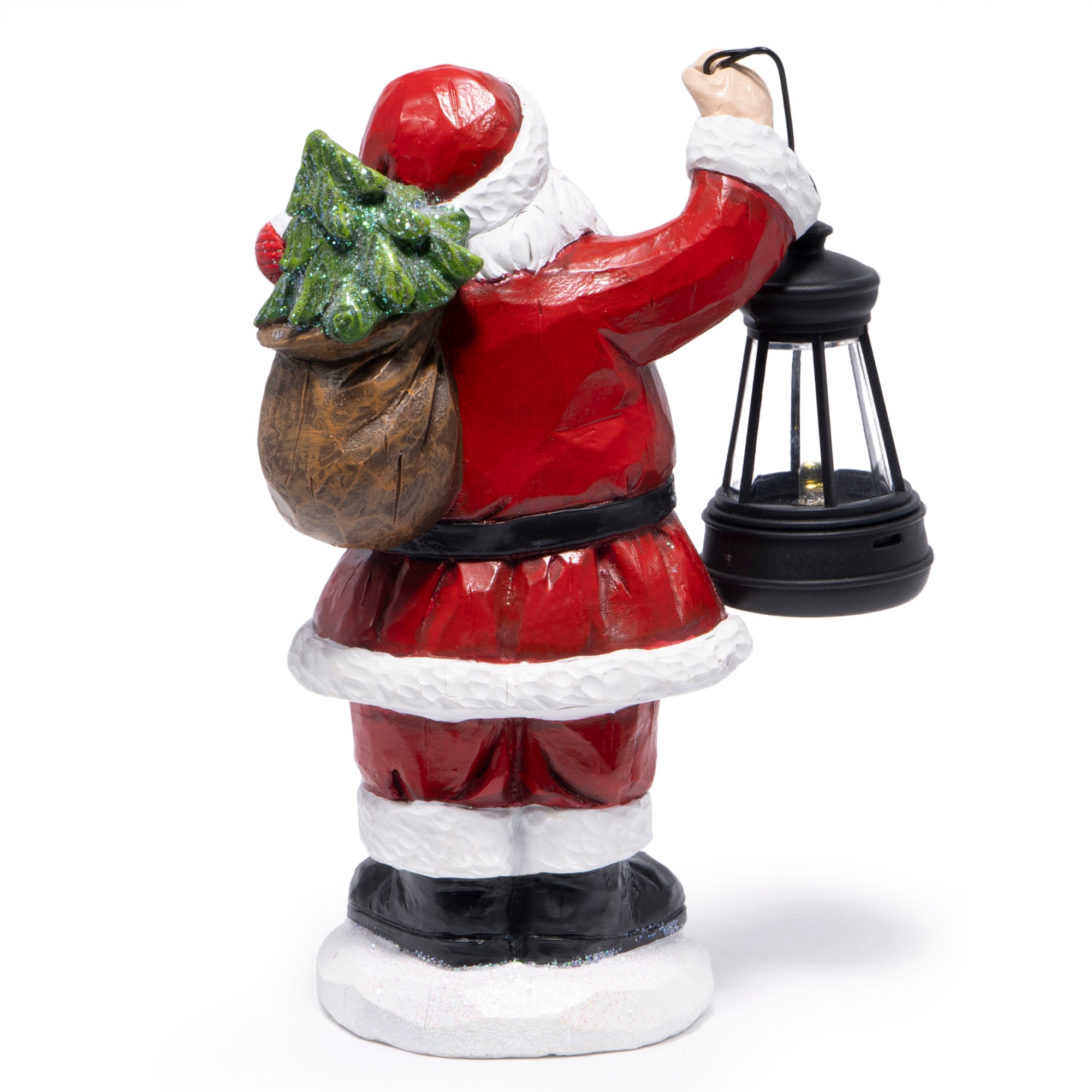 Hodao Christmas Santa Figurine with Lantern, Hand-Painted Resin Santa Claus Statue Holding Gift Bag, Holiday Tabletop Decoration for Home, Mantel, Shelf, Décor Accent