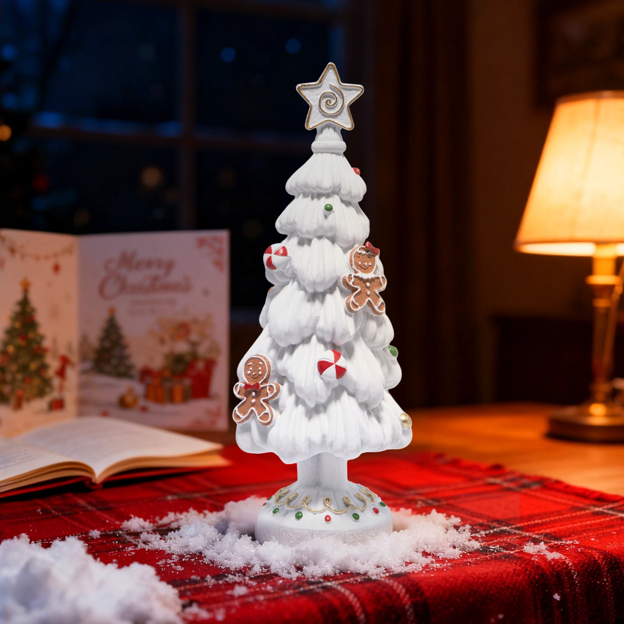 Hodao Gingerbread Christmas Tree Figurine – Resin Holiday Decoration with Cookie Ornaments, Brown Frosted Star Topper, Festive Table Centerpiece for Winter Home Décor