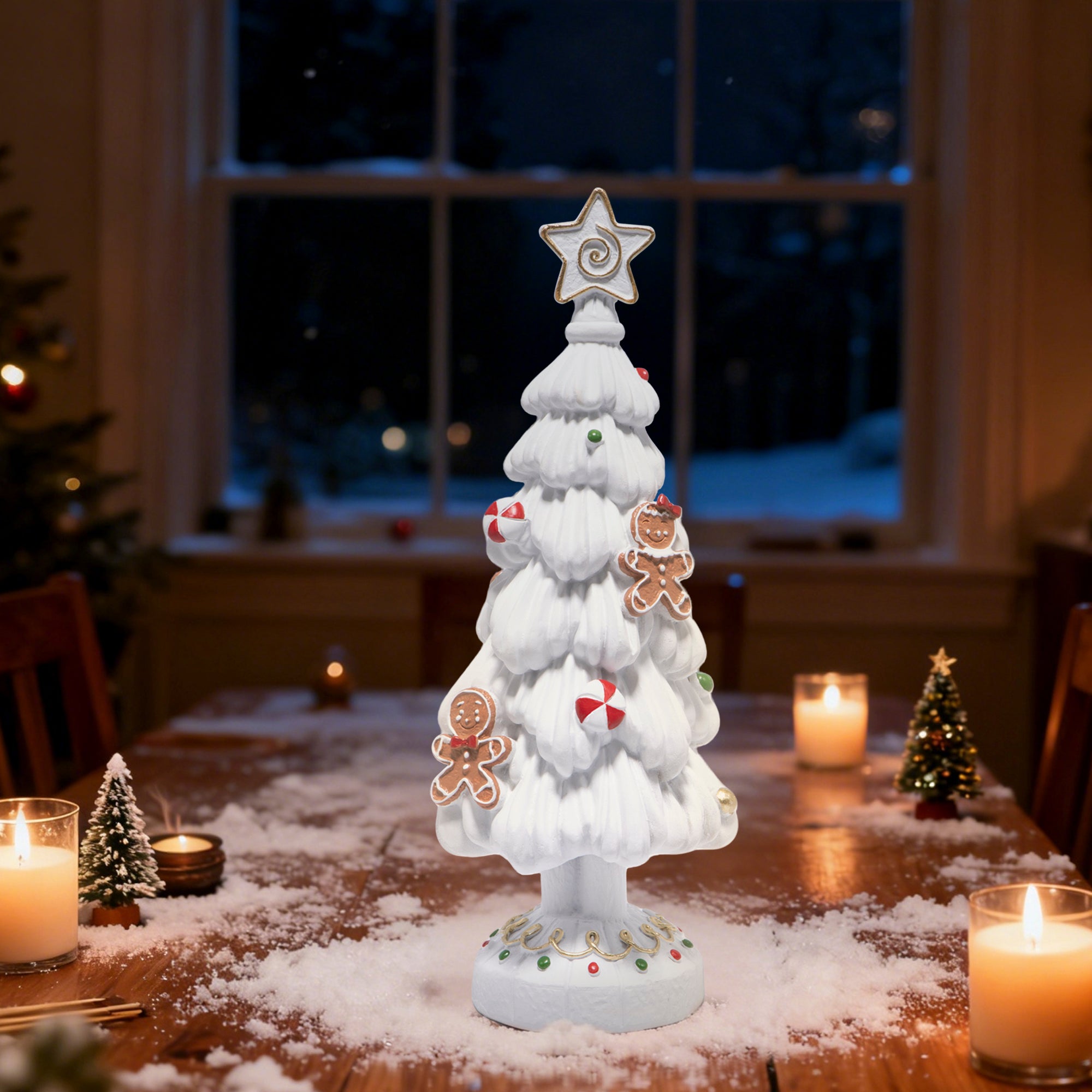 Hodao Gingerbread Christmas Tree Figurine – Resin Holiday Decoration with Cookie Ornaments, Brown Frosted Star Topper, Festive Table Centerpiece for Winter Home Décor