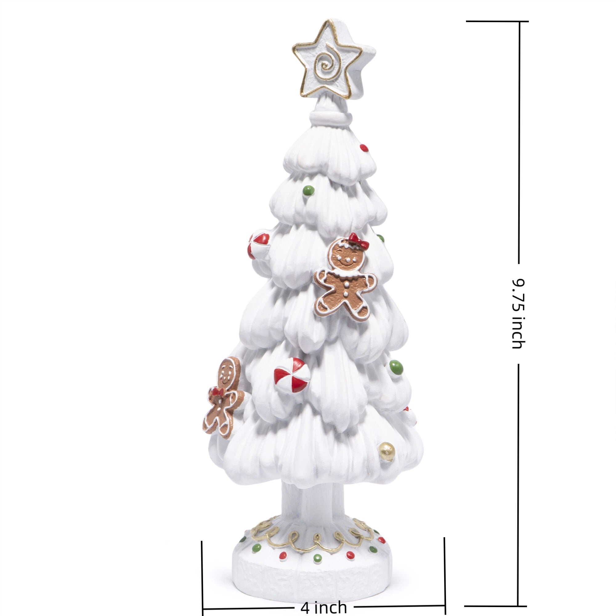 Hodao Gingerbread Christmas Tree Figurine – Resin Holiday Decoration with Cookie Ornaments, Brown Frosted Star Topper, Festive Table Centerpiece for Winter Home Décor
