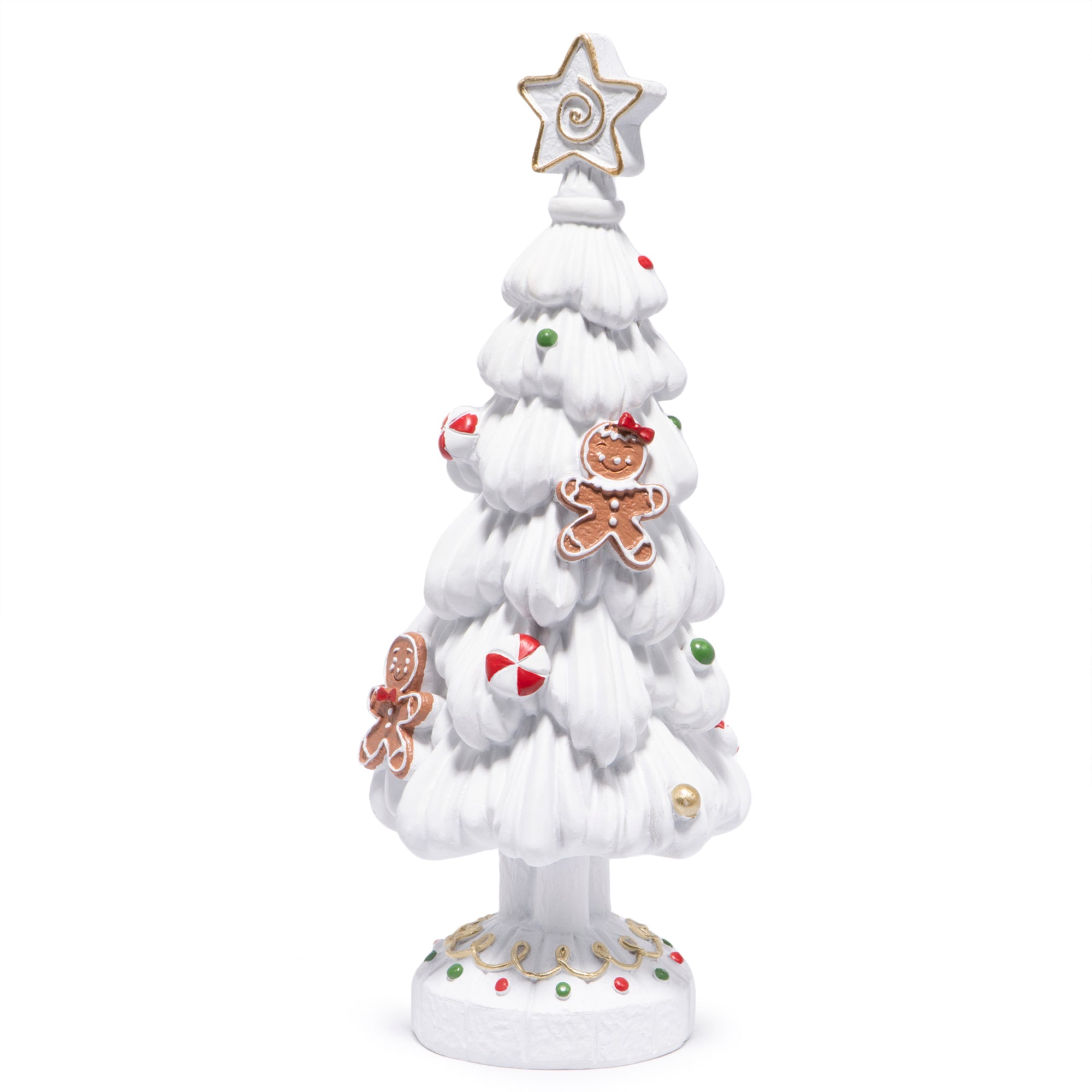 Hodao Gingerbread Christmas Tree Figurine – Resin Holiday Decoration with Cookie Ornaments, Brown Frosted Star Topper, Festive Table Centerpiece for Winter Home Décor