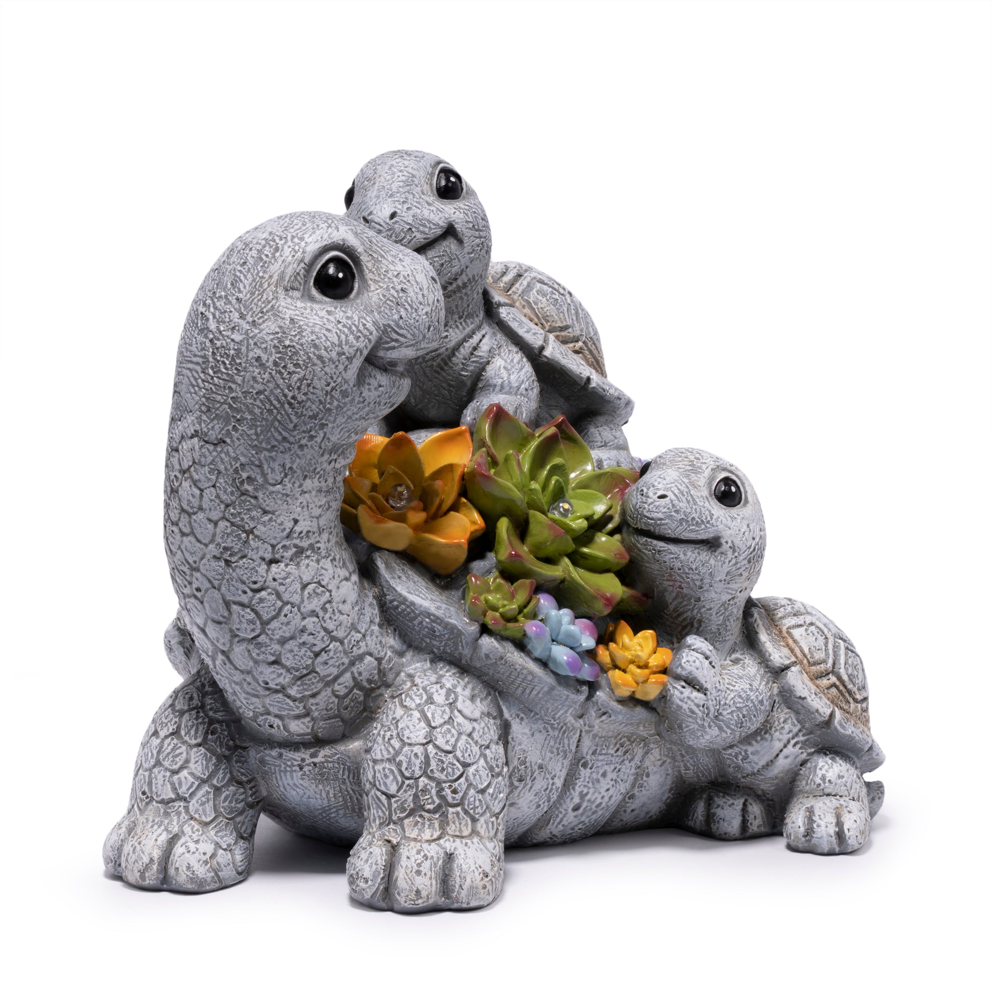 Hodao  Solar Turtle Garden Statue with LED Succulent Lights, Resin Outdoor Tortoise Family Figurine, Waterproof Yard Lawn Patio Decor, Cute Animal Sculpture for Porch, Backyard, Gift