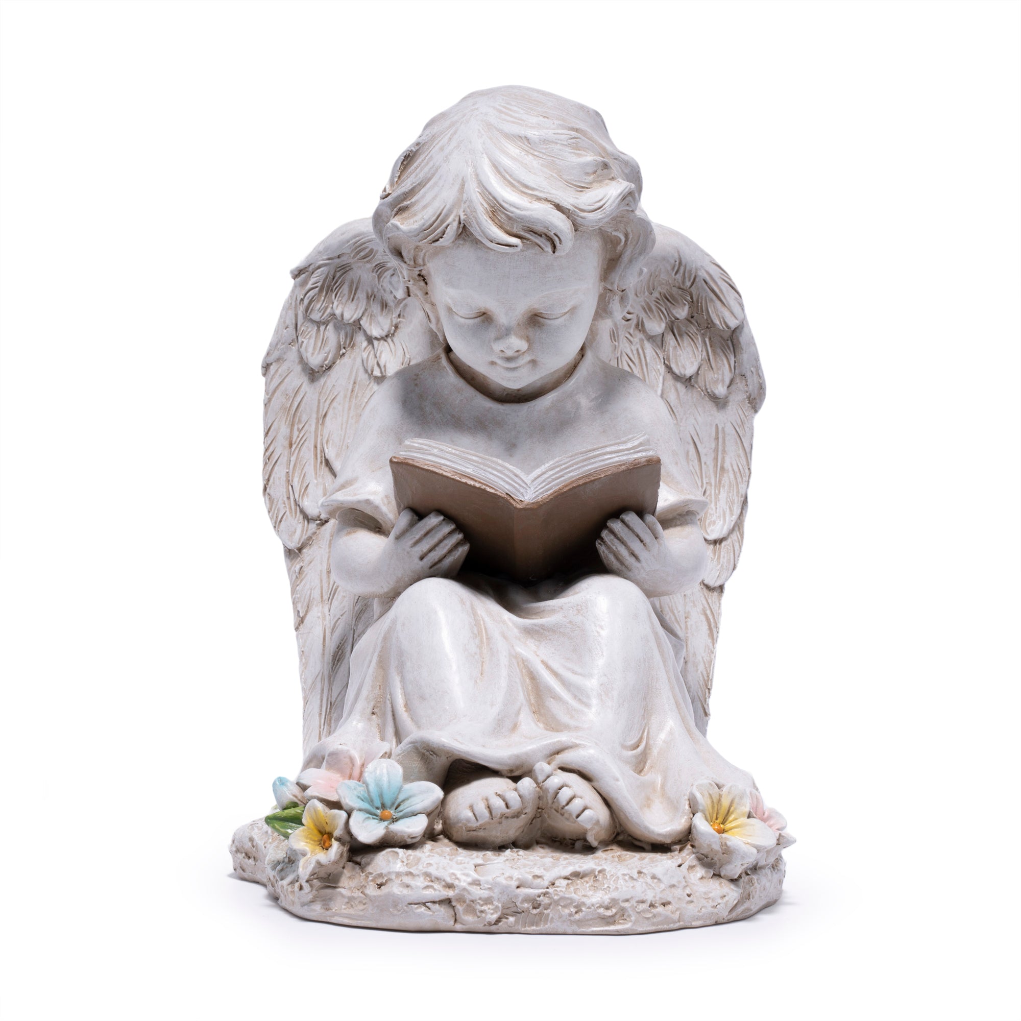 Hodao  Solar Angel Garden Statue with LED Lighted Book, Resin Outdoor Guardian Angel Figurine, Waterproof Lawn Yard Patio Decor, Memorial Sympathy Sculpture for Porch Backyard Gift