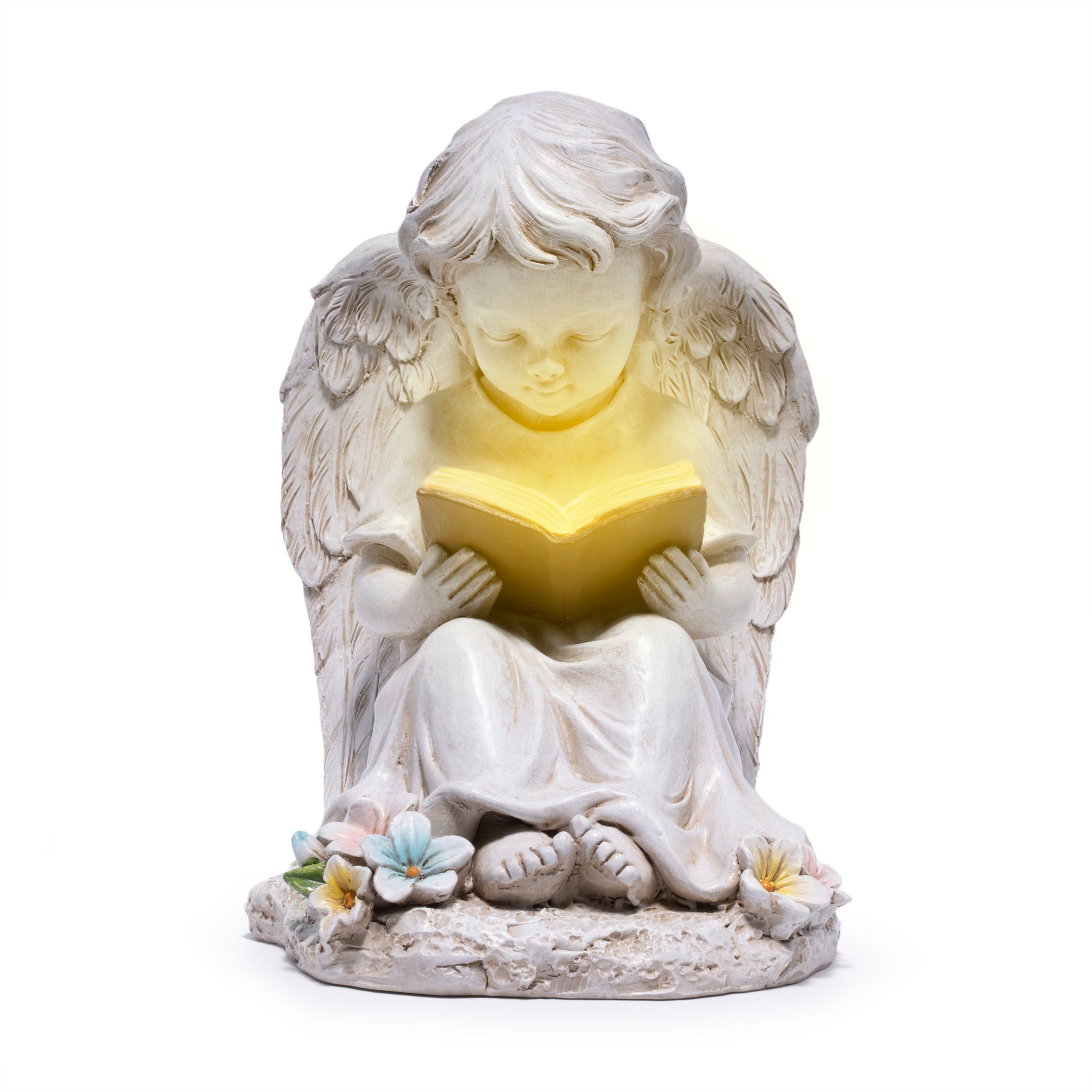 Hodao  Solar Angel Garden Statue with LED Lighted Book, Resin Outdoor Guardian Angel Figurine, Waterproof Lawn Yard Patio Decor, Memorial Sympathy Sculpture for Porch Backyard Gift
