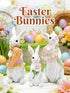 Hodao Easter Bunny Family Figurine Decoration, Pastel Resin Rabbit Statue with Carrot, Easter Egg and Flower, Spring Tabletop Decor for Home Shelf Mantel Gift