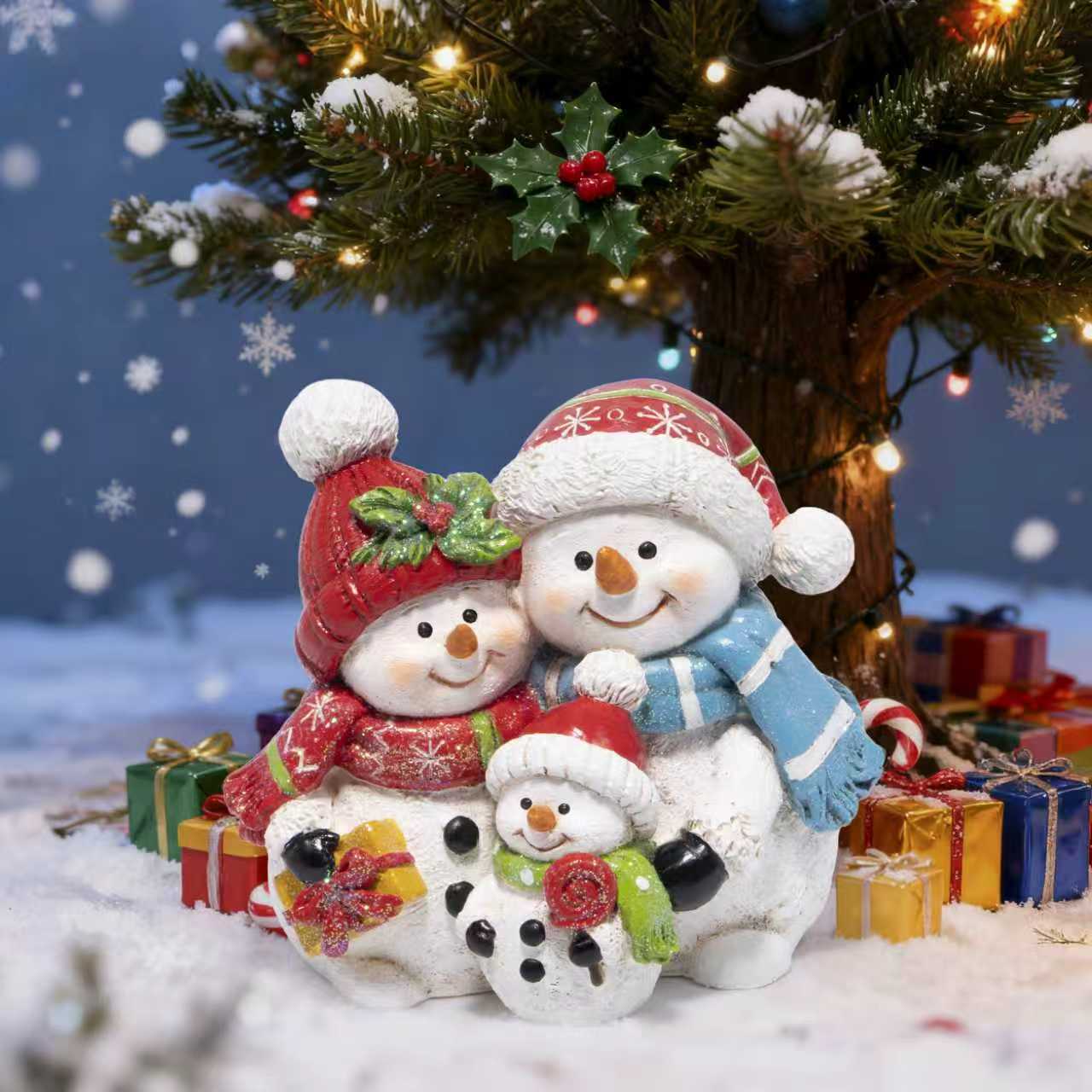 Hodao Snowman Family Figurines Christmas Decor – Hand-Painted Resin Decorations with Hats, Scarves & Glitter, Indoor Holiday Ornaments for Home, Bedroom, Mantel, Tabletop Display & Heartwarming Gift