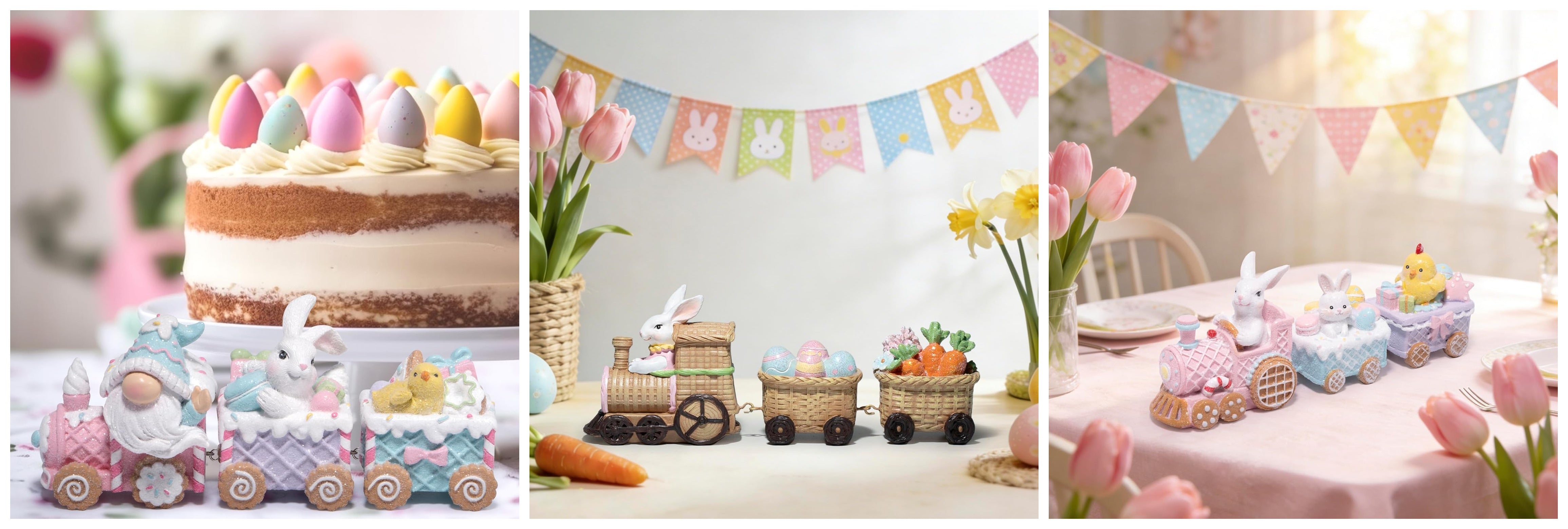 Hodao Easter Train Figurine Bundle (Choose 3/4/6-Piece Set) – Pastel Spring Tabletop Decor Collection with Bunny & Egg Carts, Cute Home Accent for Mantel, Shelf & Tiered Tray, Gift-Ready Easter Decor