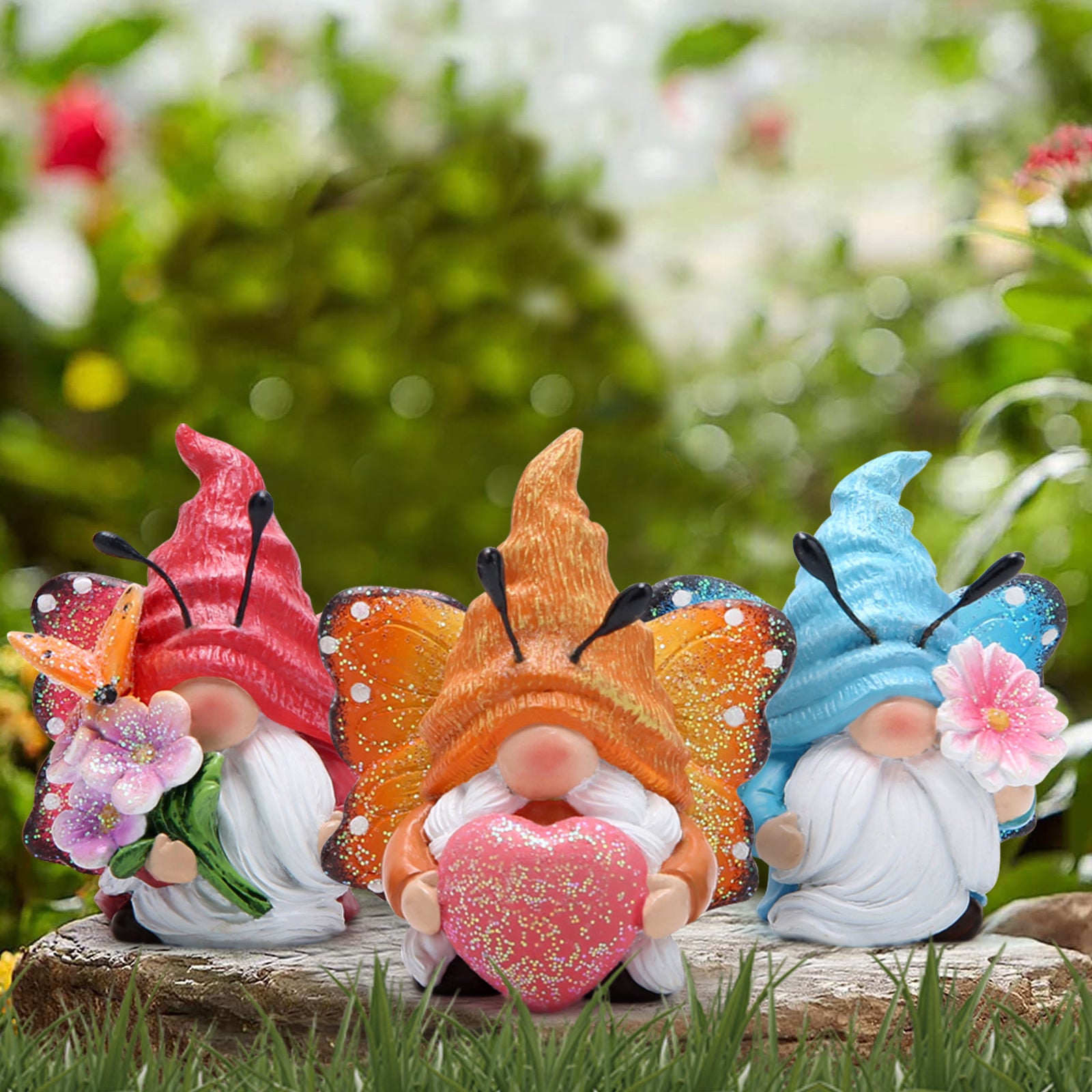 Hodao Set of 3 Spring Butterfly Gnomes Decorations