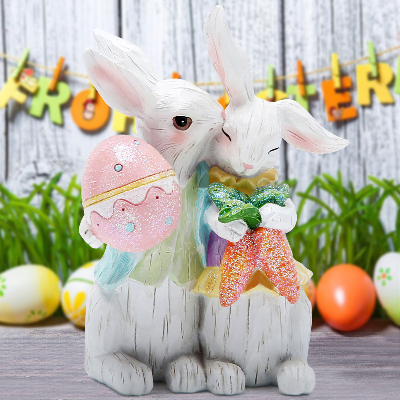 Hodao Easter Bunny Decorations Spring Home Decor Bunny Figurines(Easter  White Rabbit 2pcs)