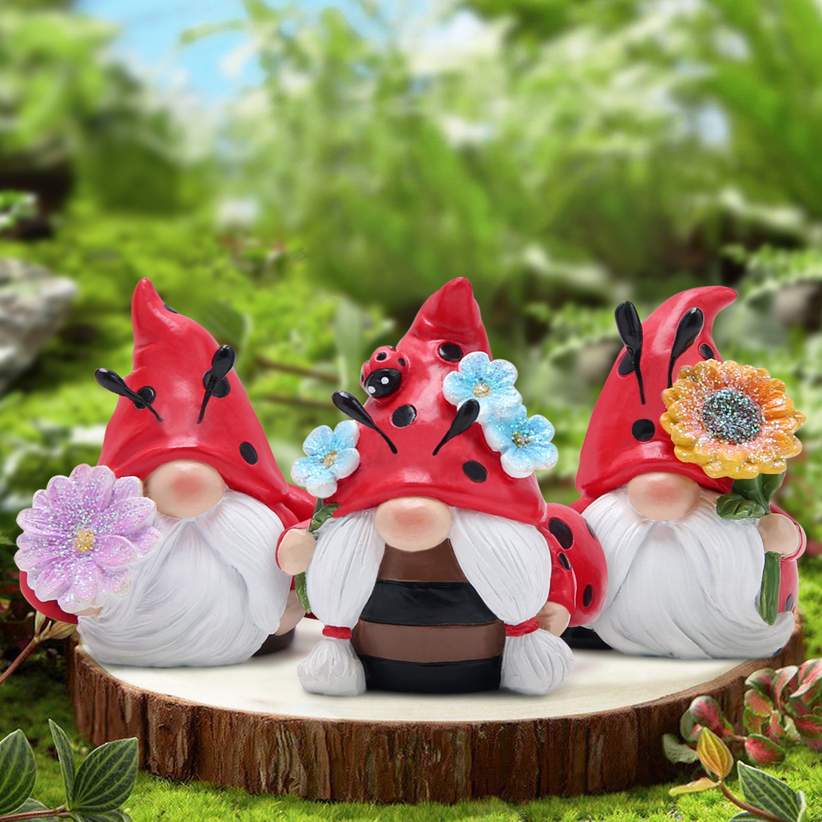 Hodao Ladybug Gnomes 3PCS Ladybug Kitchen Tiered Tray Decor