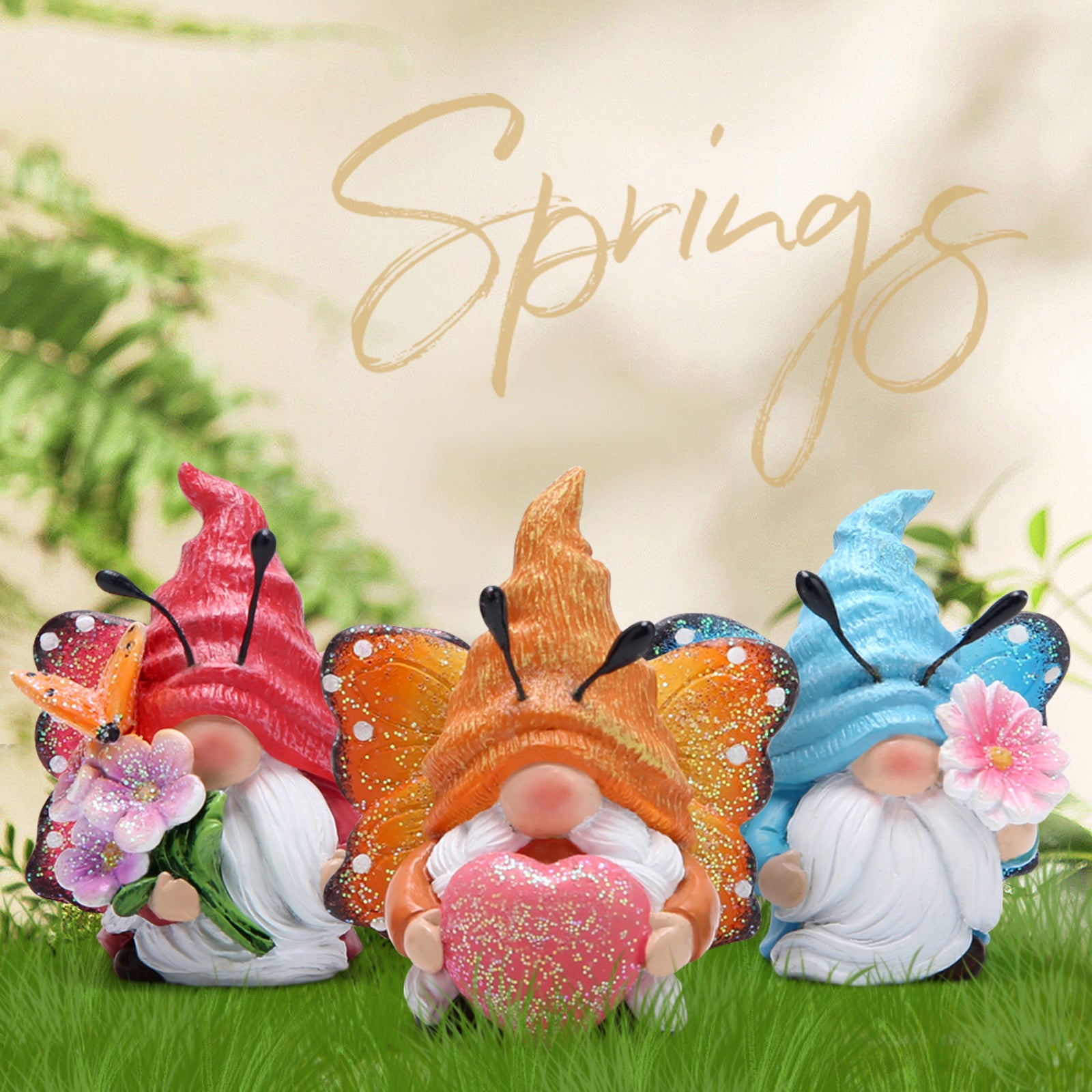 Hodao Set of 3 Spring Butterfly Gnomes Decorations