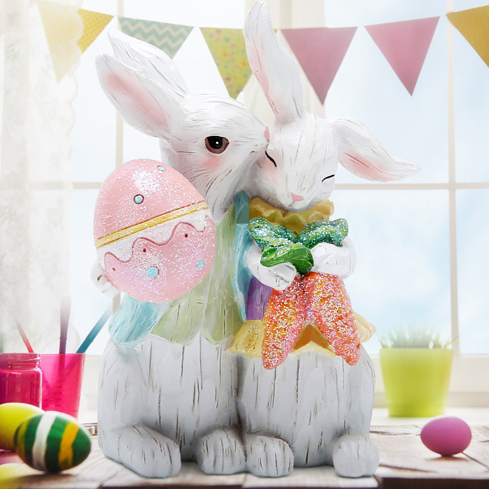 Hodao Easter Bunny Couple Decorations Spring Easter Rabbit Decors