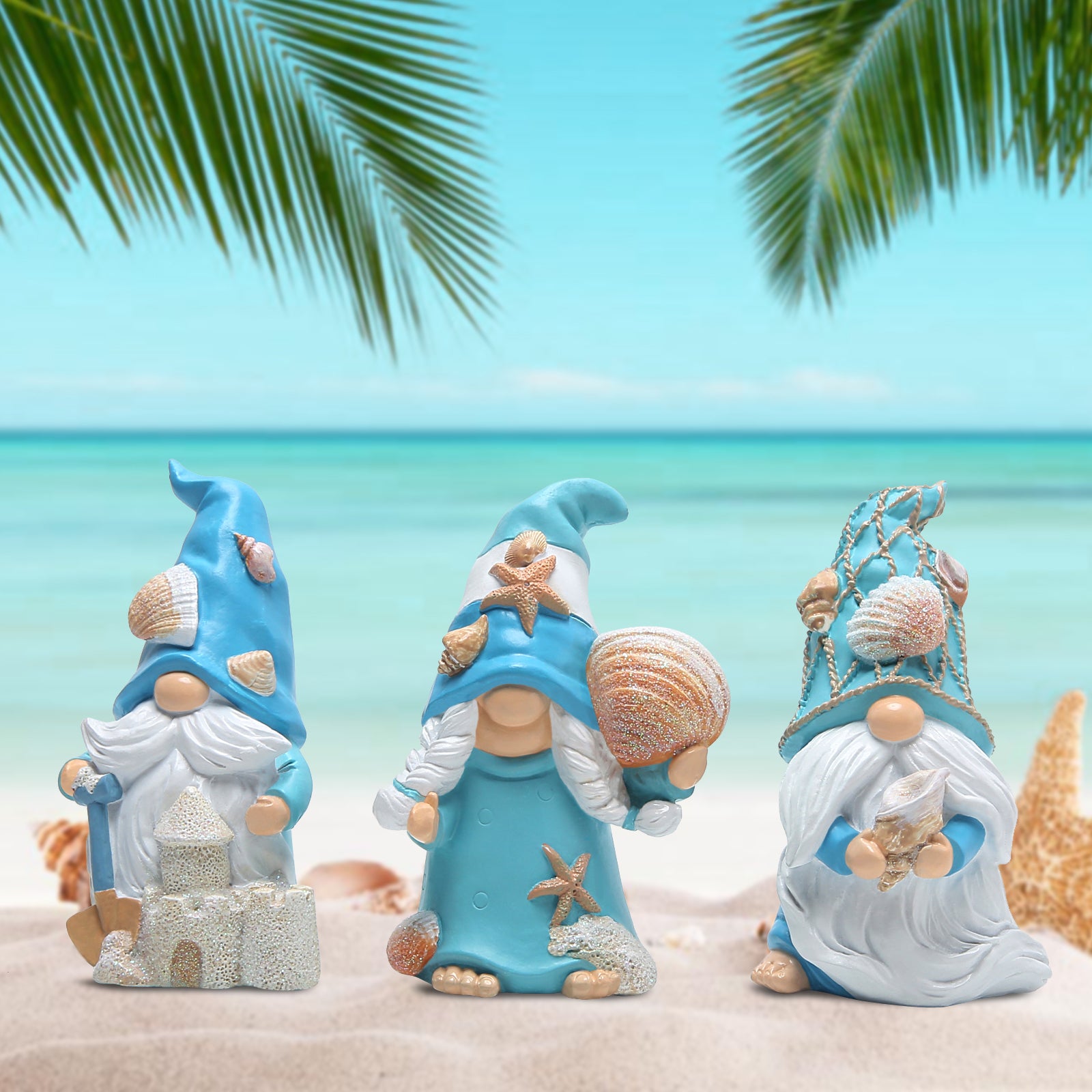 Hodao 3PCS Summer Gnomes Decor Sea Star Shell Gnomes