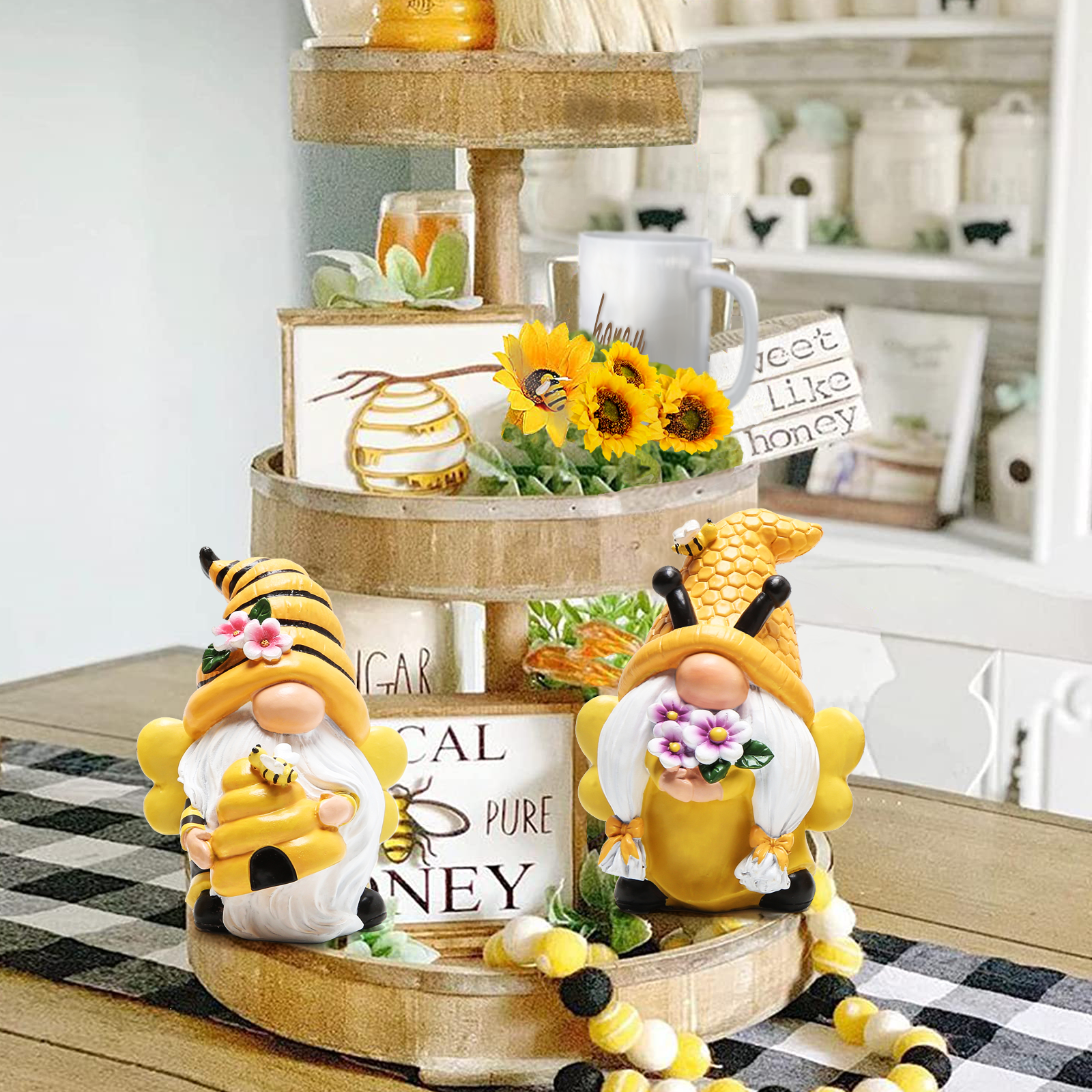 Hodao 3 PCS Bumble Bee Spring Gnome Decorations Honey Bee Gnomes Ornaments  World Bee Day Decorations Gifts Fall Thanksgiving Gnomes Figurines Honey