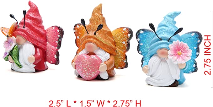 Hodao Set of 3 Spring Butterfly Gnomes Decorations