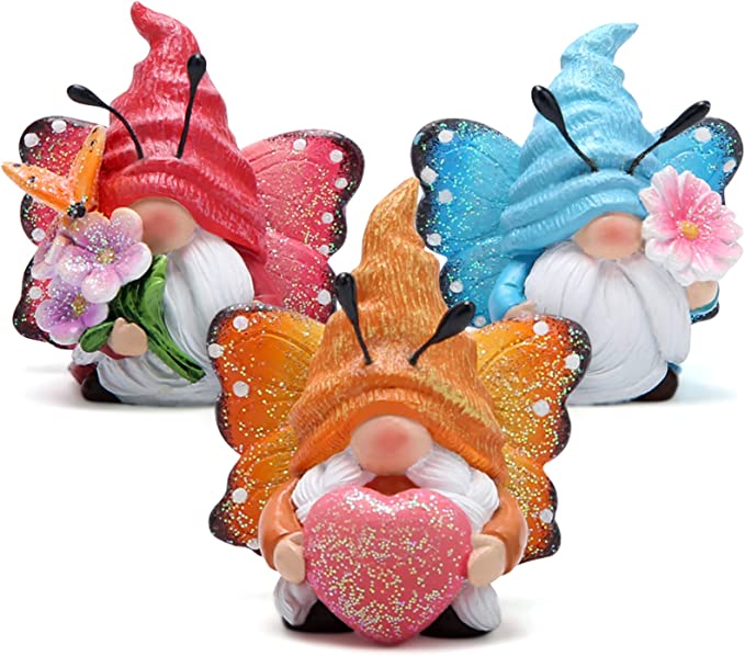 Hodao Set of 3 Spring Butterfly Gnomes Decorations