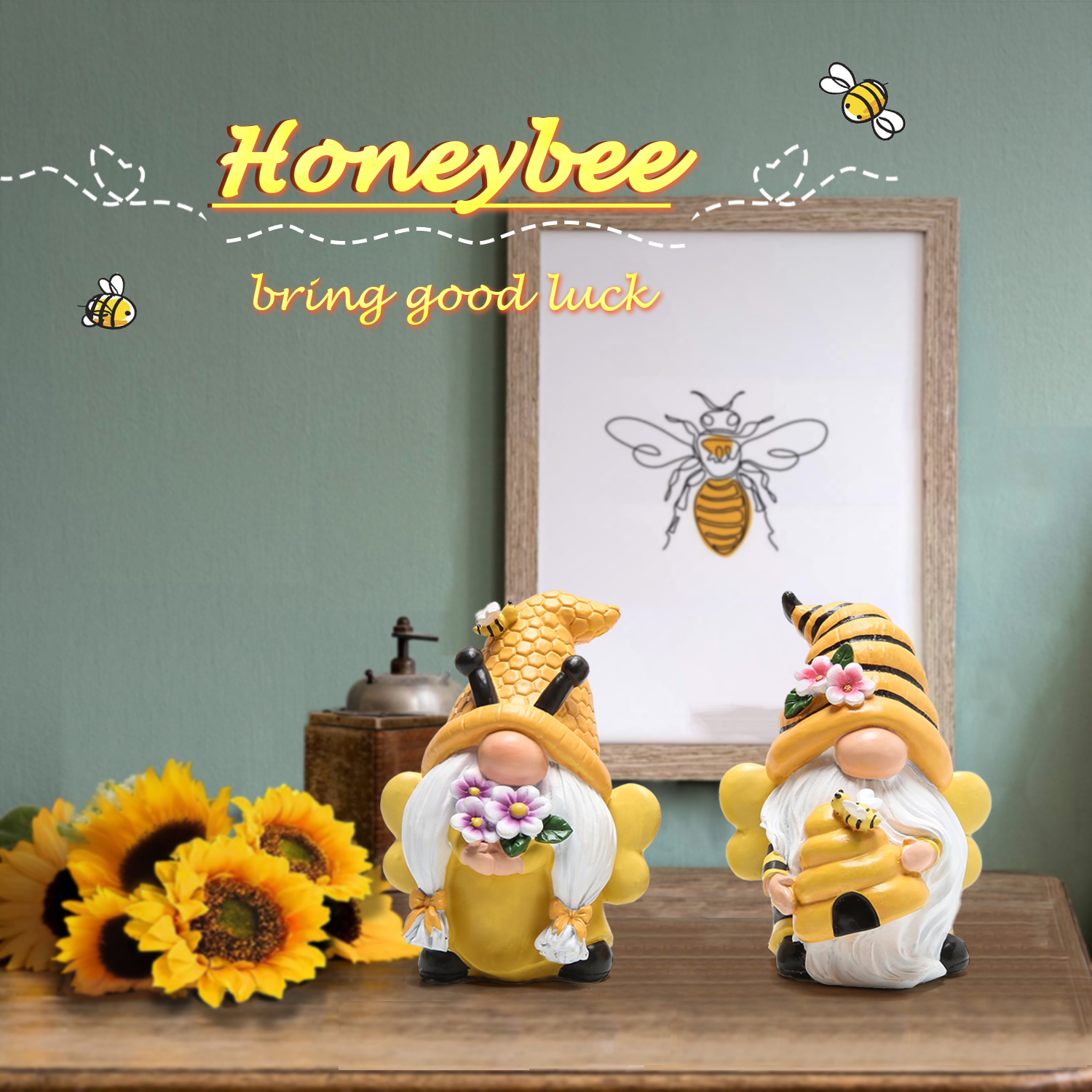 Hodao Bumble Bee Spring Garden Gnomes Decorations